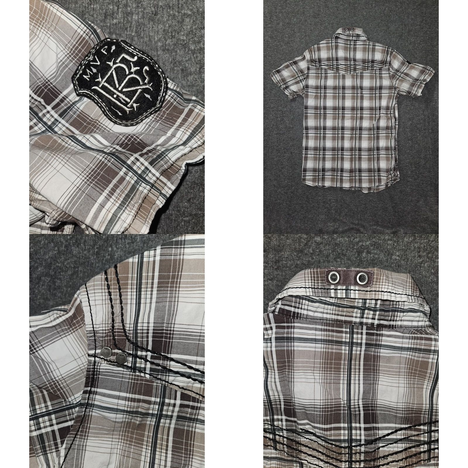 BKE BKE Shirt Mens Medium Brown Plaid Slim Fit Stretch Western Snap Short Sleeve Size US M / EU 48-50 / 2 - 8 Thumbnail