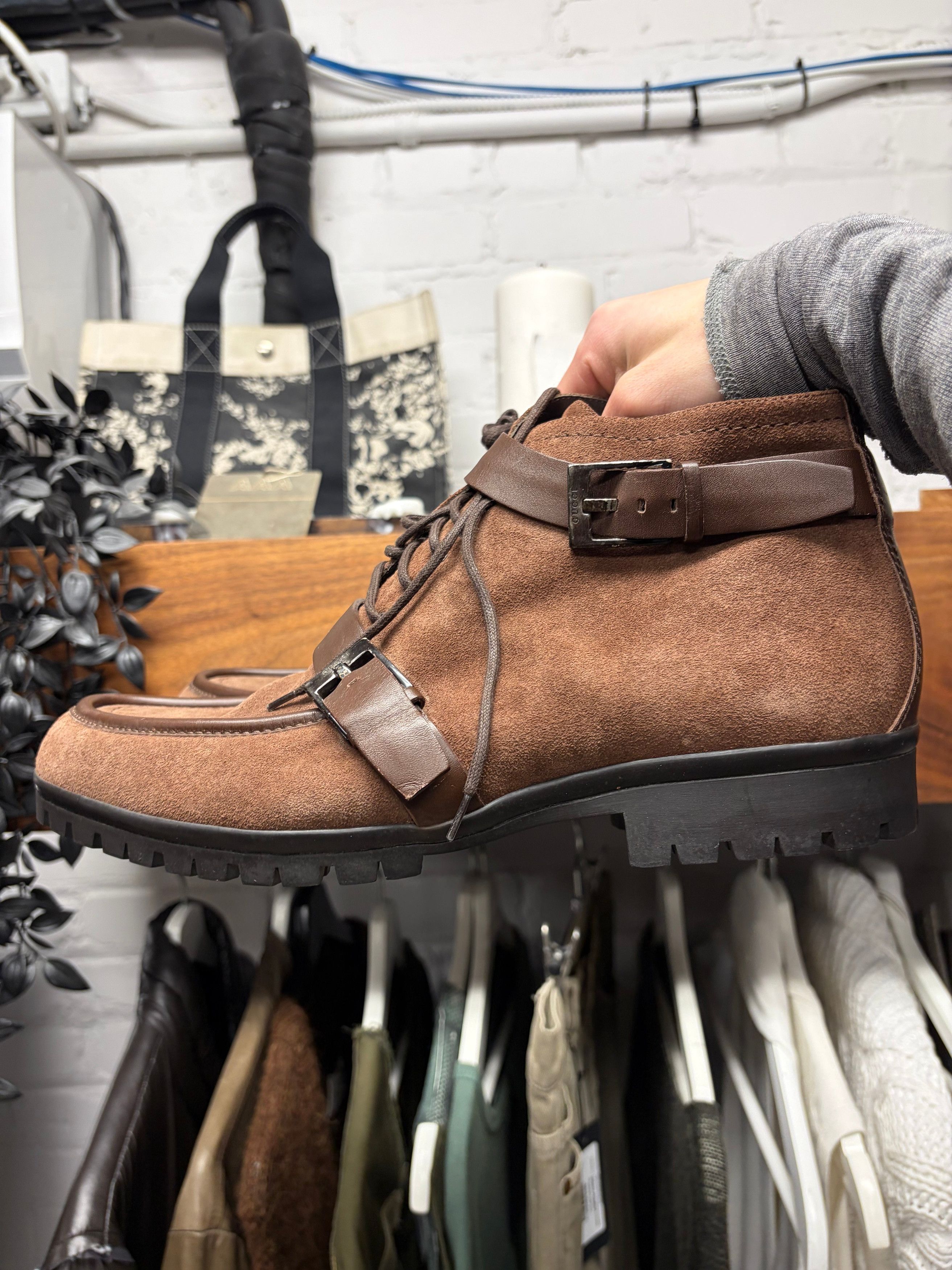 Gucci Gucci Leather ‘Buckle Strap’ Brown Suede Ankle Boots Size US 10 / EU 43 - 1 Thumbnail