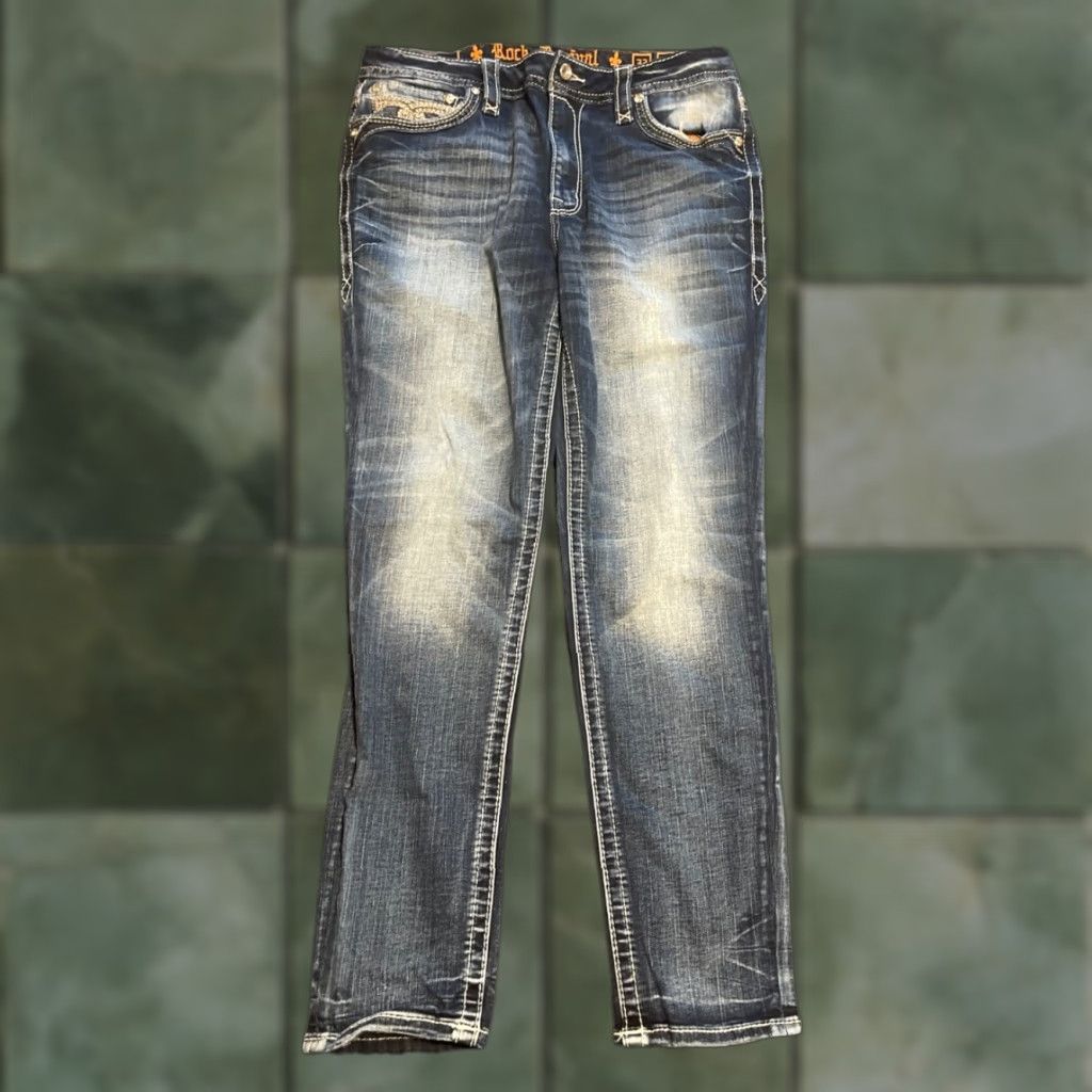 Vintage Rock Revival Jeans Lilas Easy Skinny Women's 33 Blue Embroidered Rhinestone Slim 5-Pocket Denim 90s Cowgirl Rock Logo? Size 24" / US 00 / IT 34 - 1 Thumbnail