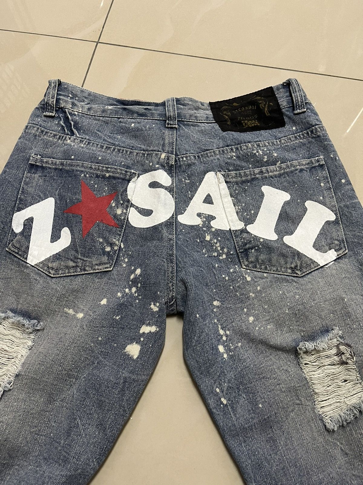 Japanese Brand Zerosail thrashed Punk distressed paint splatter jean F1 Size US 31 - 16 Thumbnail