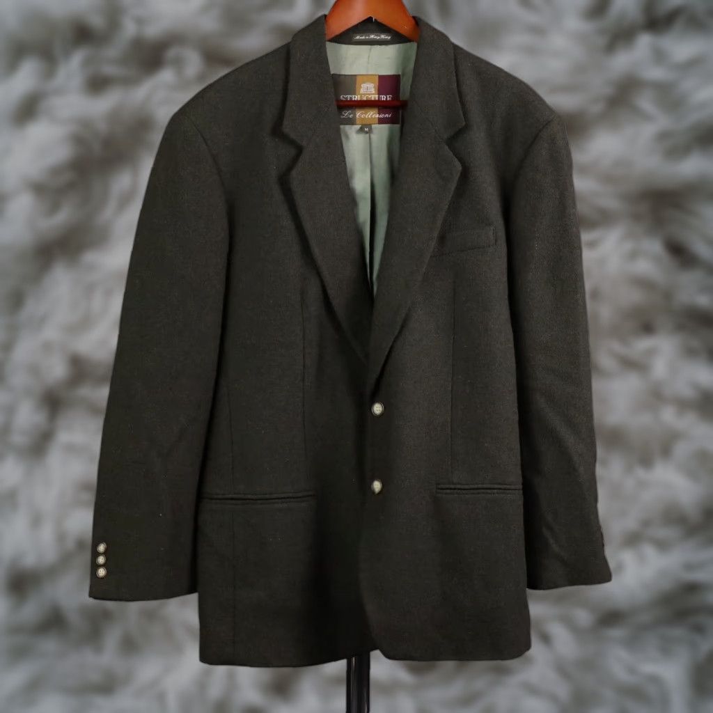 Olive VINTAGE Structure Blazer Jacket Mens M Wool Cashmere Olive Green Hong Kong 90s Size 40R - 1 Thumbnail