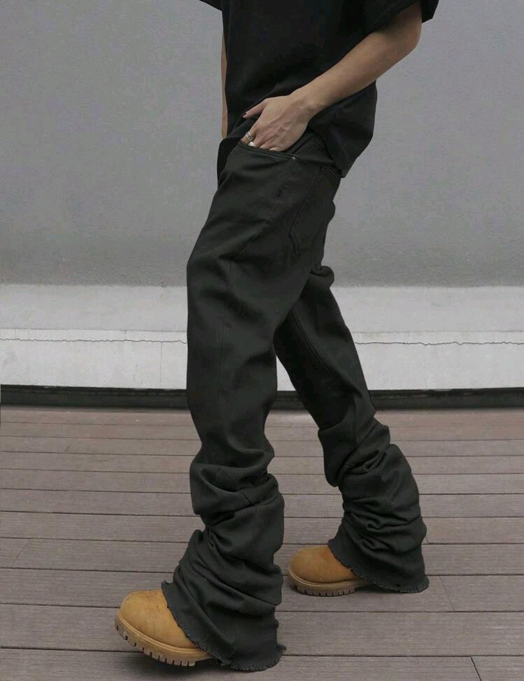 Solid Color Long Stacking Flared Pleats