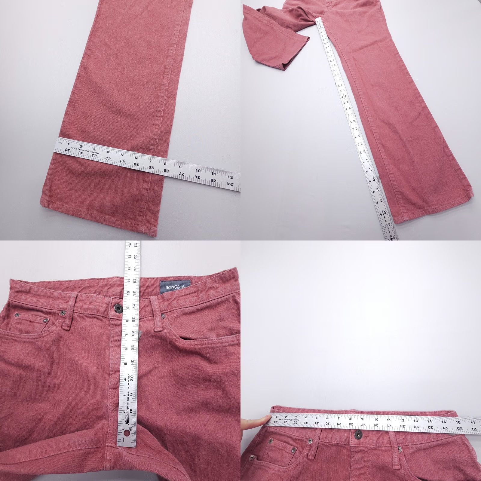 Bonobos Bonobos Travel Jeans Mens 33 x 34 Pink Straight Cotton Stretch Denim USA Made Size US 33 - 8 Thumbnail