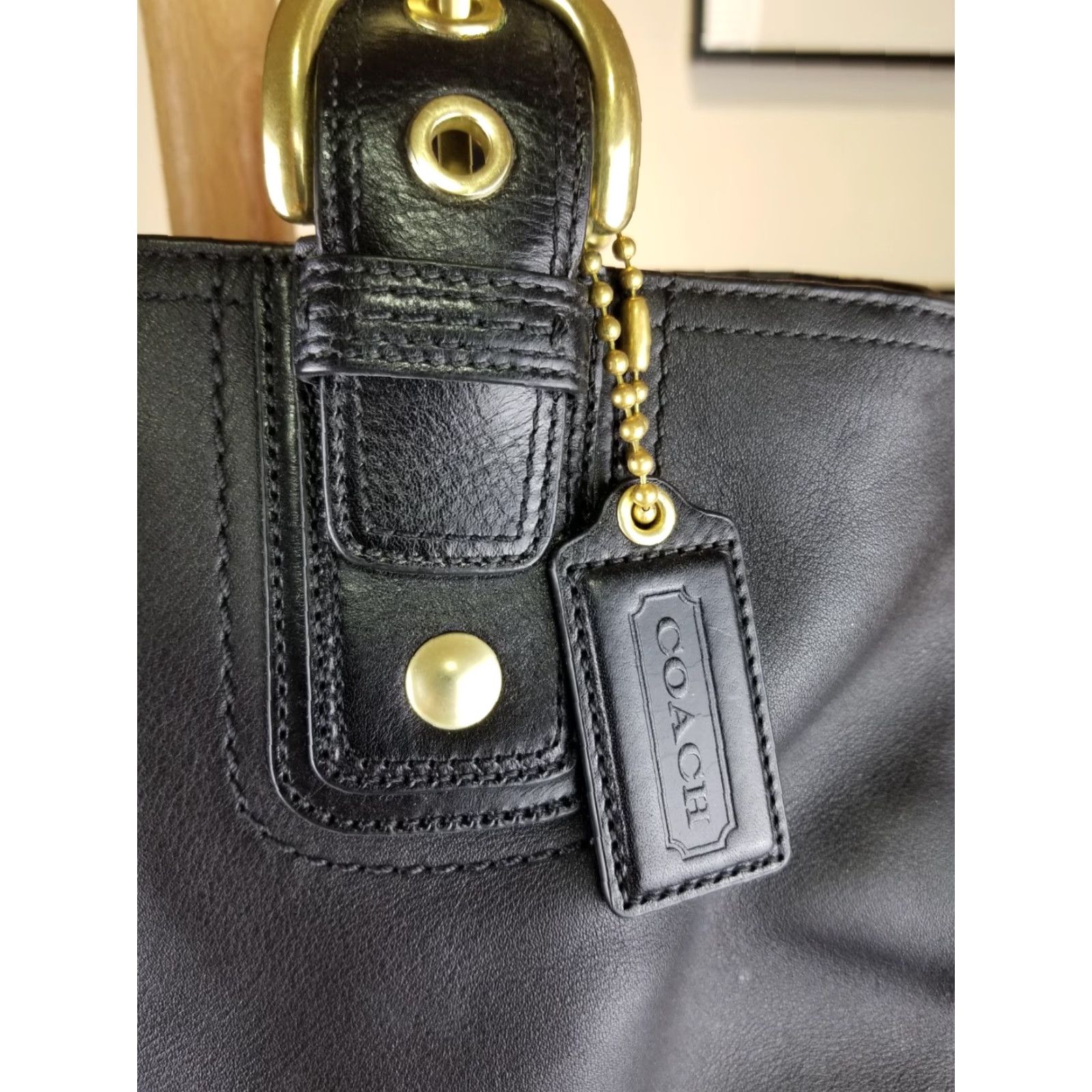 Coach VINTAGE COACH BLACK LEATHER SHOULDER HANDBAG SZ 15X8X5 INCH Womens Bag Leather PVC Checkered Pattern Shoulder Bag Lined 1990s 2000s Size ONE SIZE - 7 Thumbnail