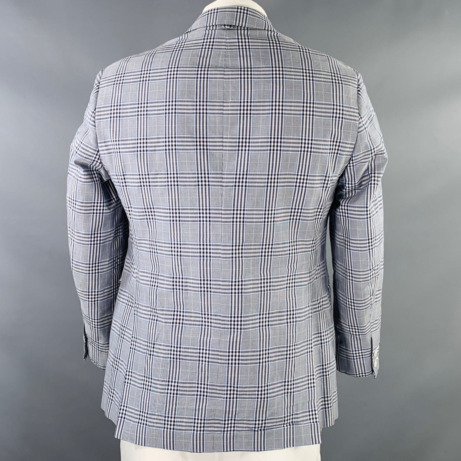 Brooks Brothers Black Fleece BLACK FLEECE Size 42 Navy White Plaid Cotton Silk Sport Coat Size 42R - 4 Thumbnail