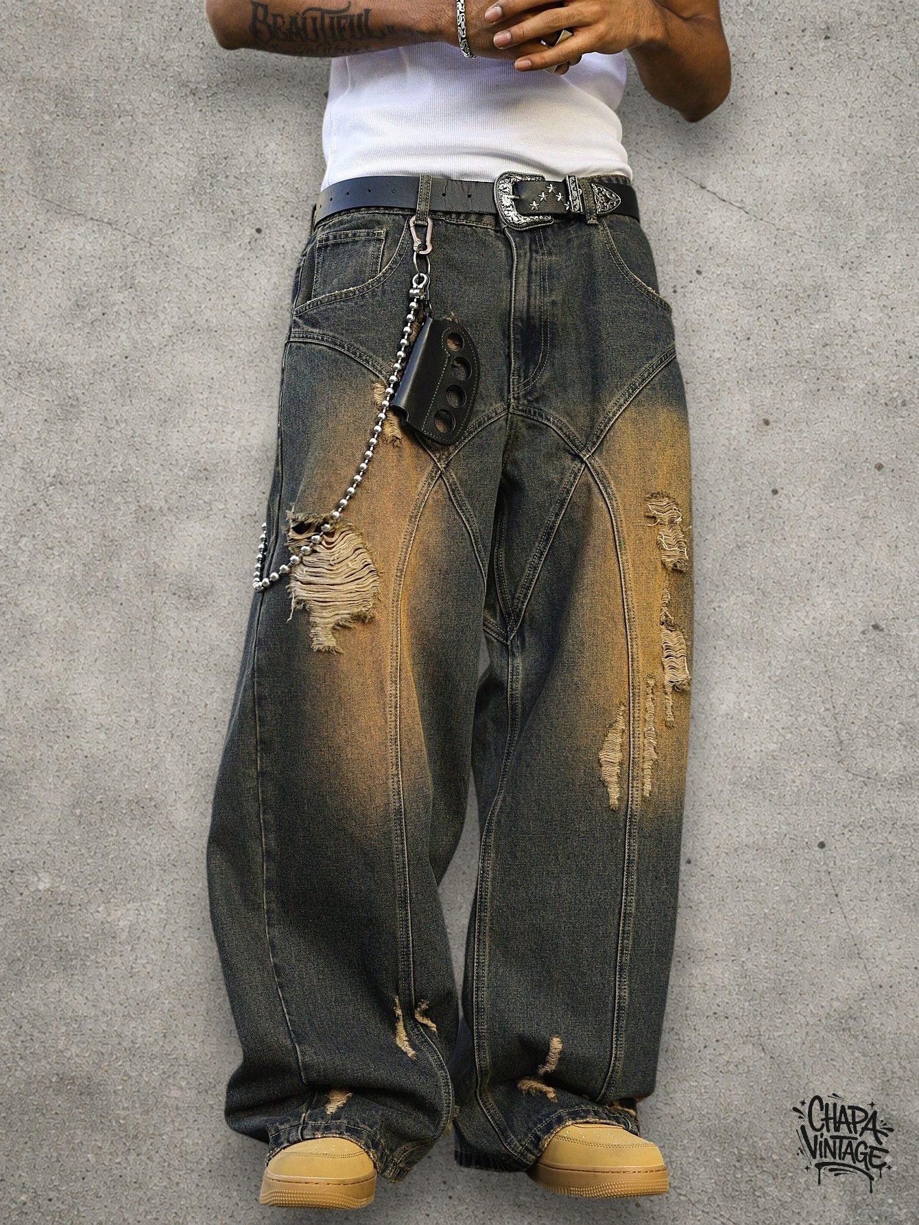 Japanese Brand Washed distressed jeans Size US 34 / EU 50 - 1 Thumbnail
