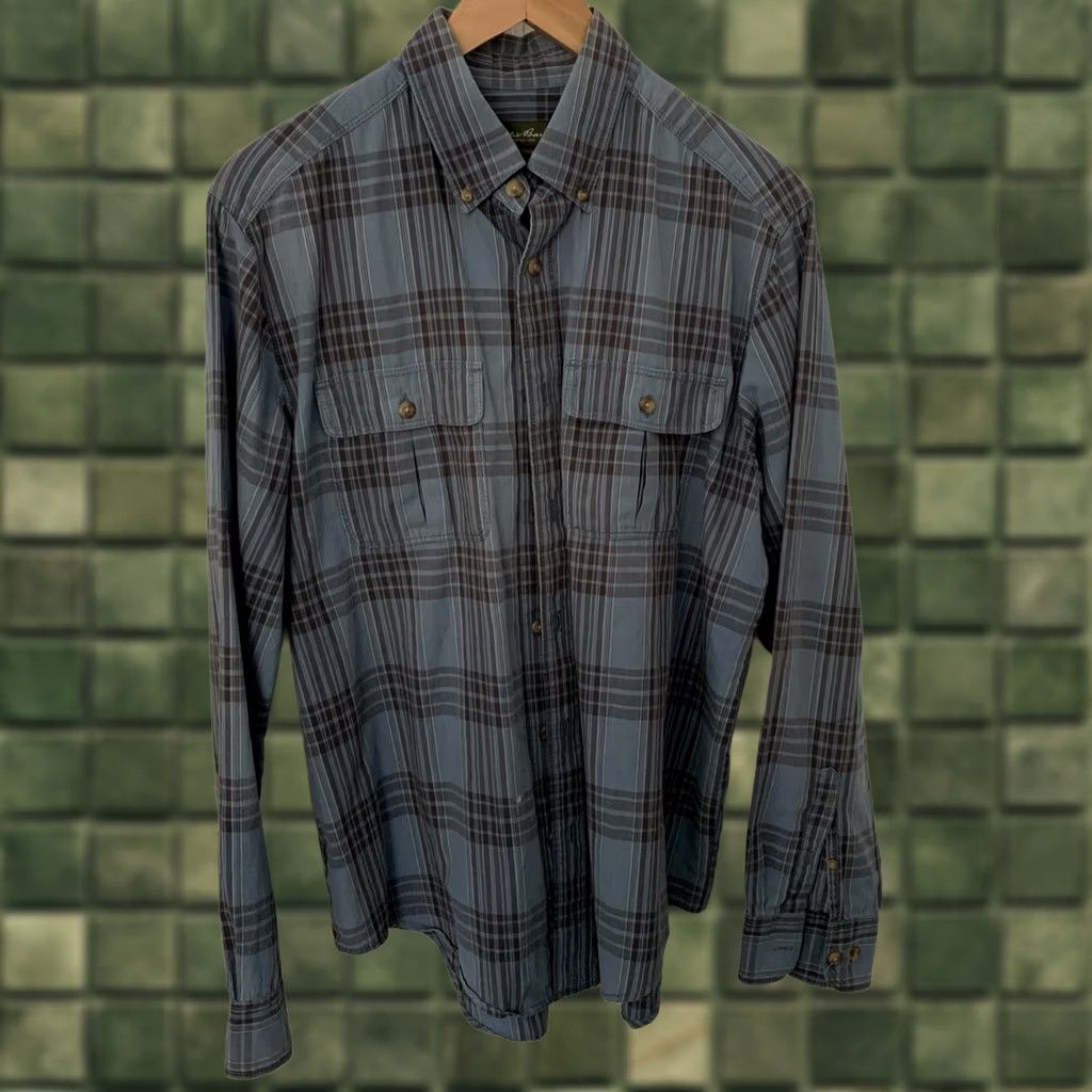 Eddie Bauer Eddie Bauer Button-Up Shirt Men Long Sleeve Plaid Blue L SZ L Mens, Button-Up, Regular, Blue Plaid, 632 Size US L / EU 52-54 / 3 - 1 Thumbnail