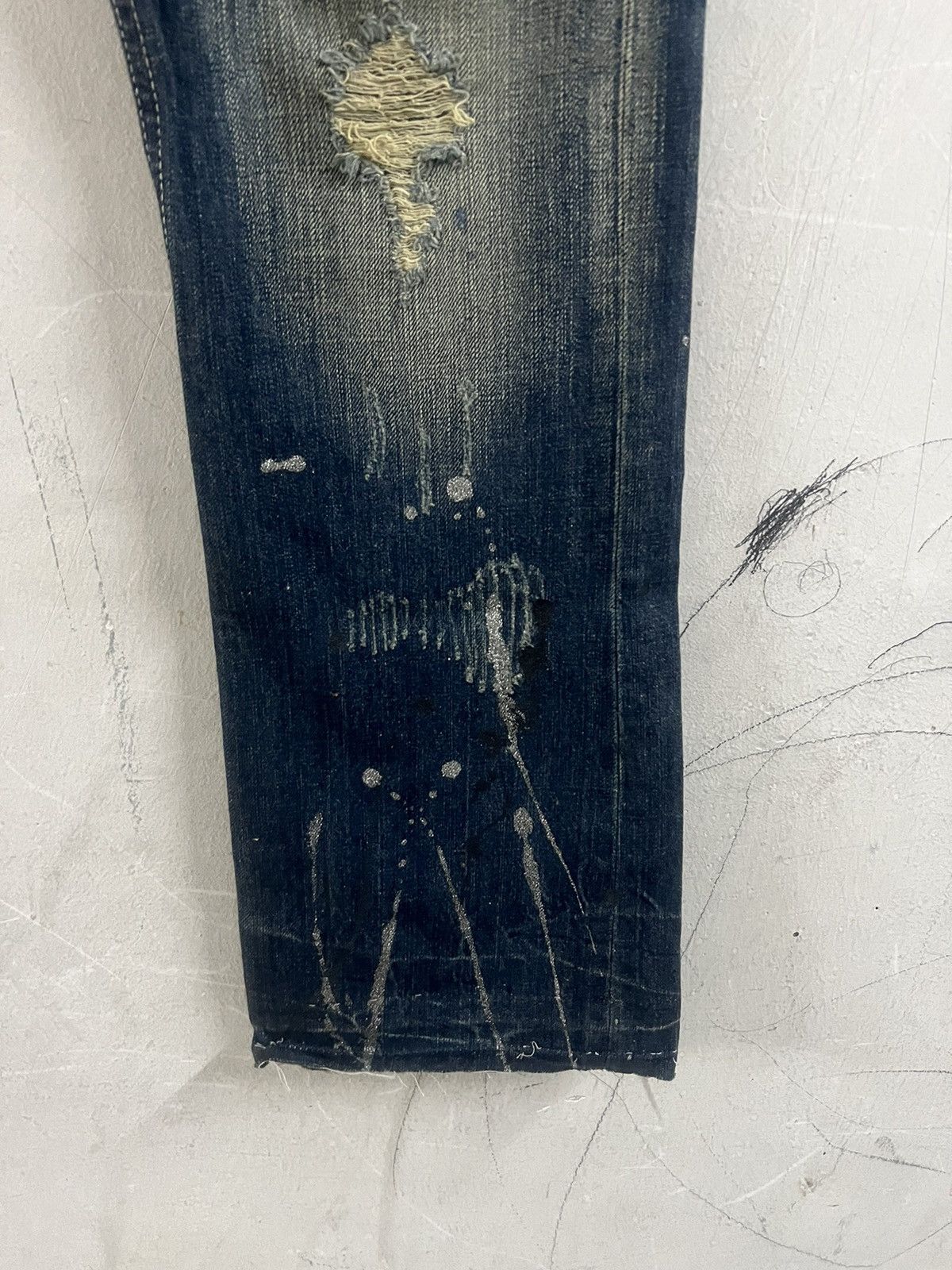 Japanese Brand THRASHED UNKNOW RIPPED SPLUTTER DENIM PANT Size US 34 / EU 50 - 5 Thumbnail
