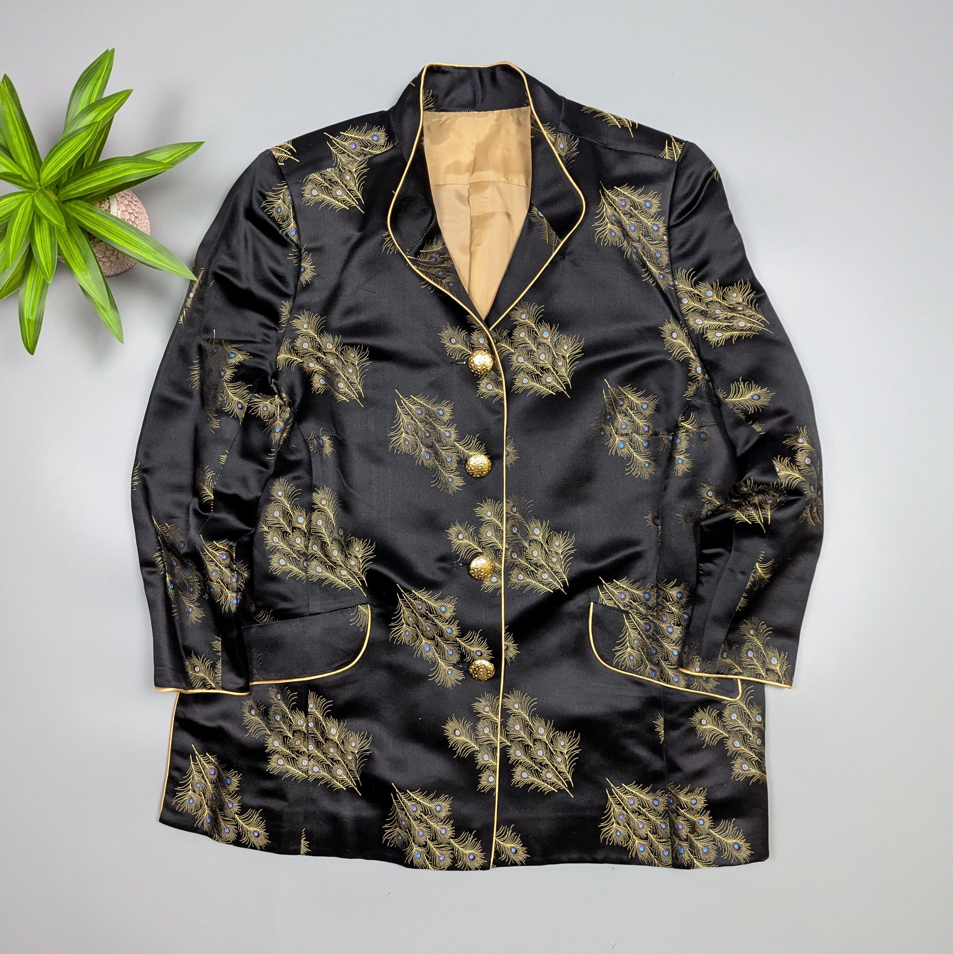 Vintage Vintage Satin Peacock Blazer Black Gold Handmade Size L Size L / US 10 / IT 46 - 5 Thumbnail