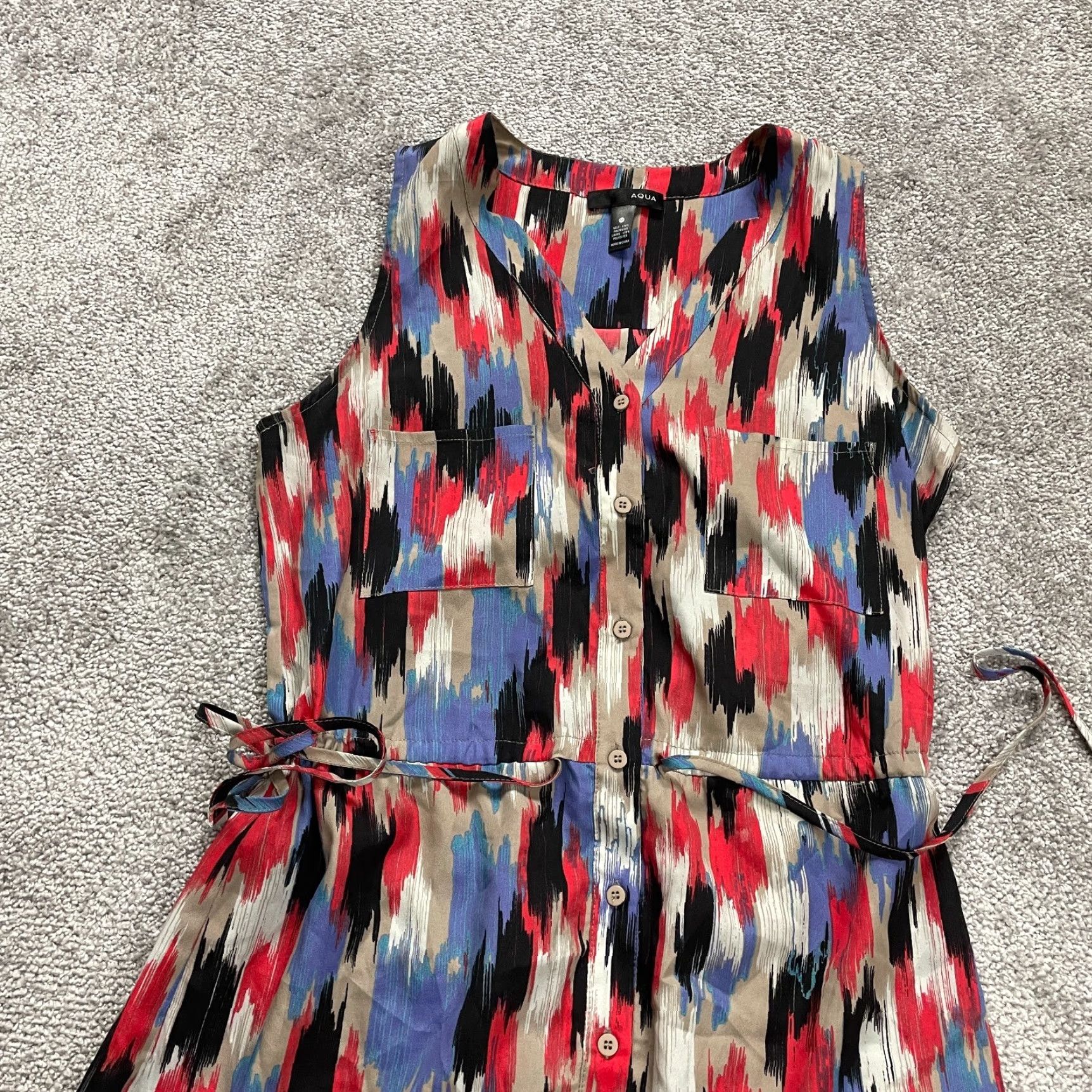 AQUA Aqua By Bloomingdale's Dress Women XS Multi Sleeveless Button Down Belted Sheath Size XS / US 0-2 / IT 36-38 - 4 Thumbnail