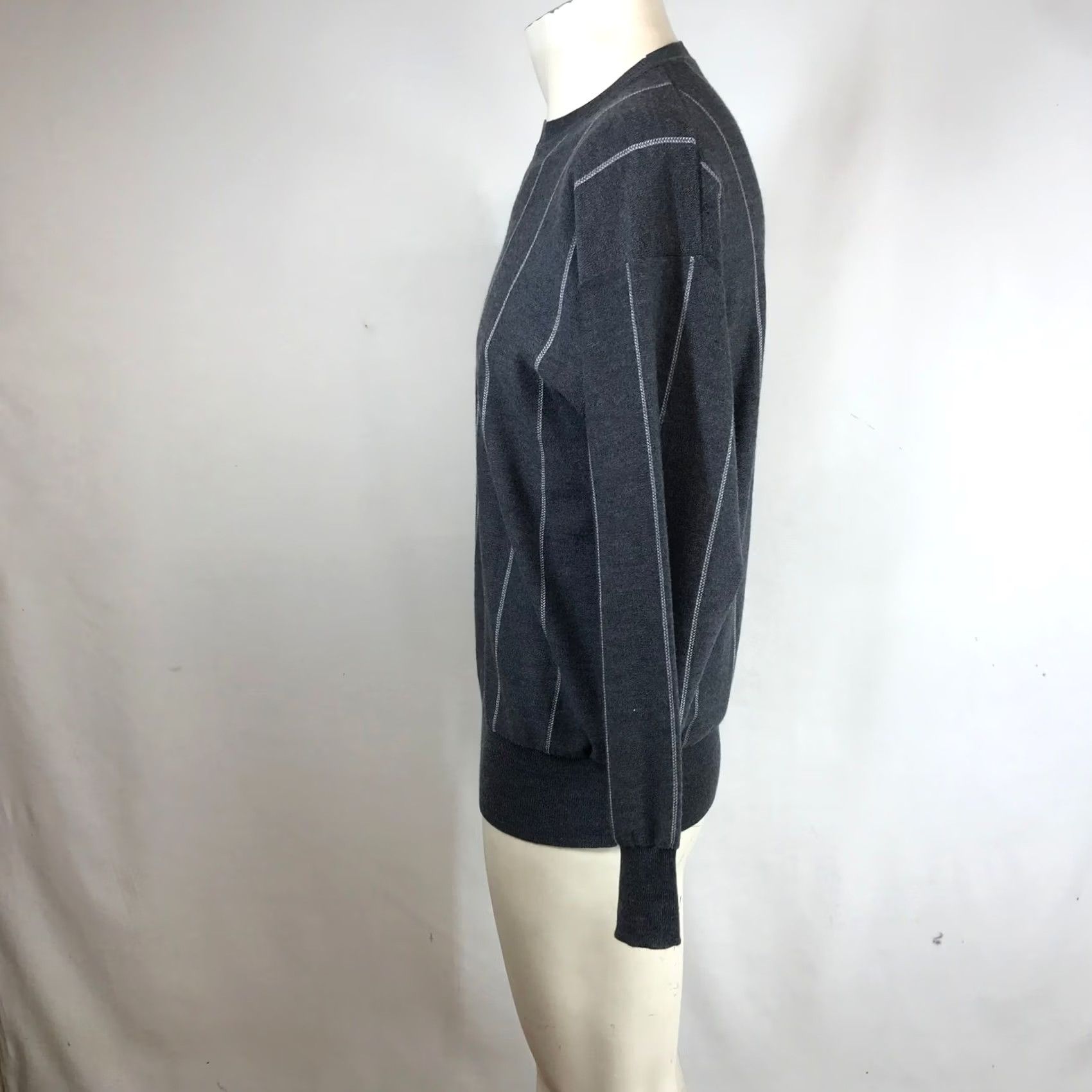 M.M.LaFleur M.M.LaFleur Charcoal Grey 100% Merino Wool Pinstripe Crewneck Sweater Mens M Size US M / EU 48-50 / 2 - 6 Thumbnail