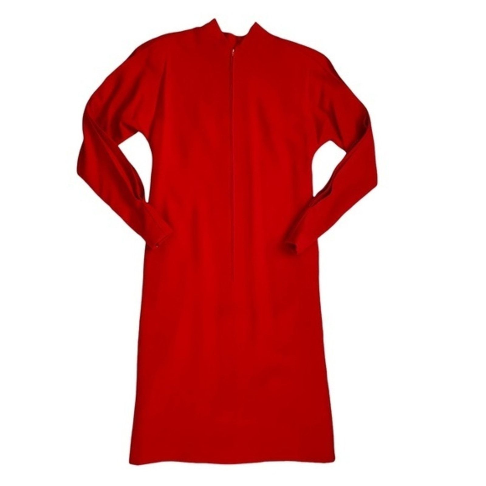 Vintage Pauline Trigère Couture Red High-Necked Dolman Sleeve Dress Size M / US 6-8 / IT 42-44 - 5 Thumbnail