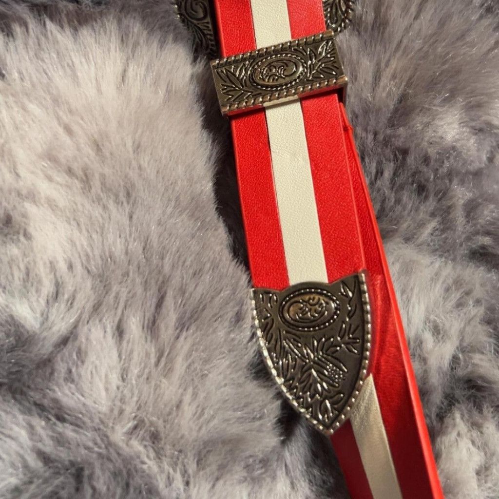The Unbranded Brand Red and white striped belt w buckle #stripedbelt #western Size ONE SIZE - 4 Thumbnail