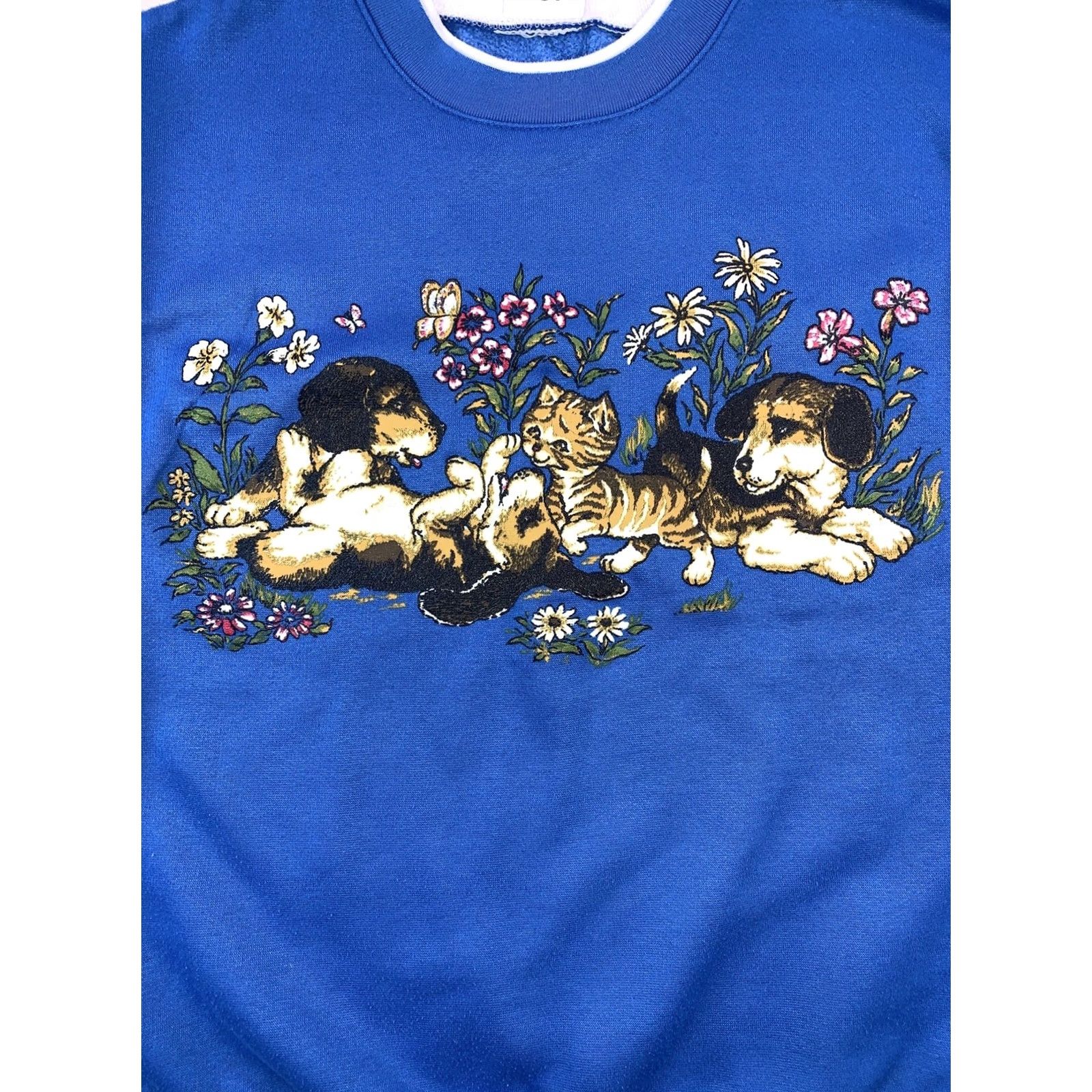 Vintage Vintage 80s Blue Puppies Kitten Grandma Sweatshirt Adult XL Pullover Women Size XL / US 12-14 / IT 48-50 - 2 Thumbnail