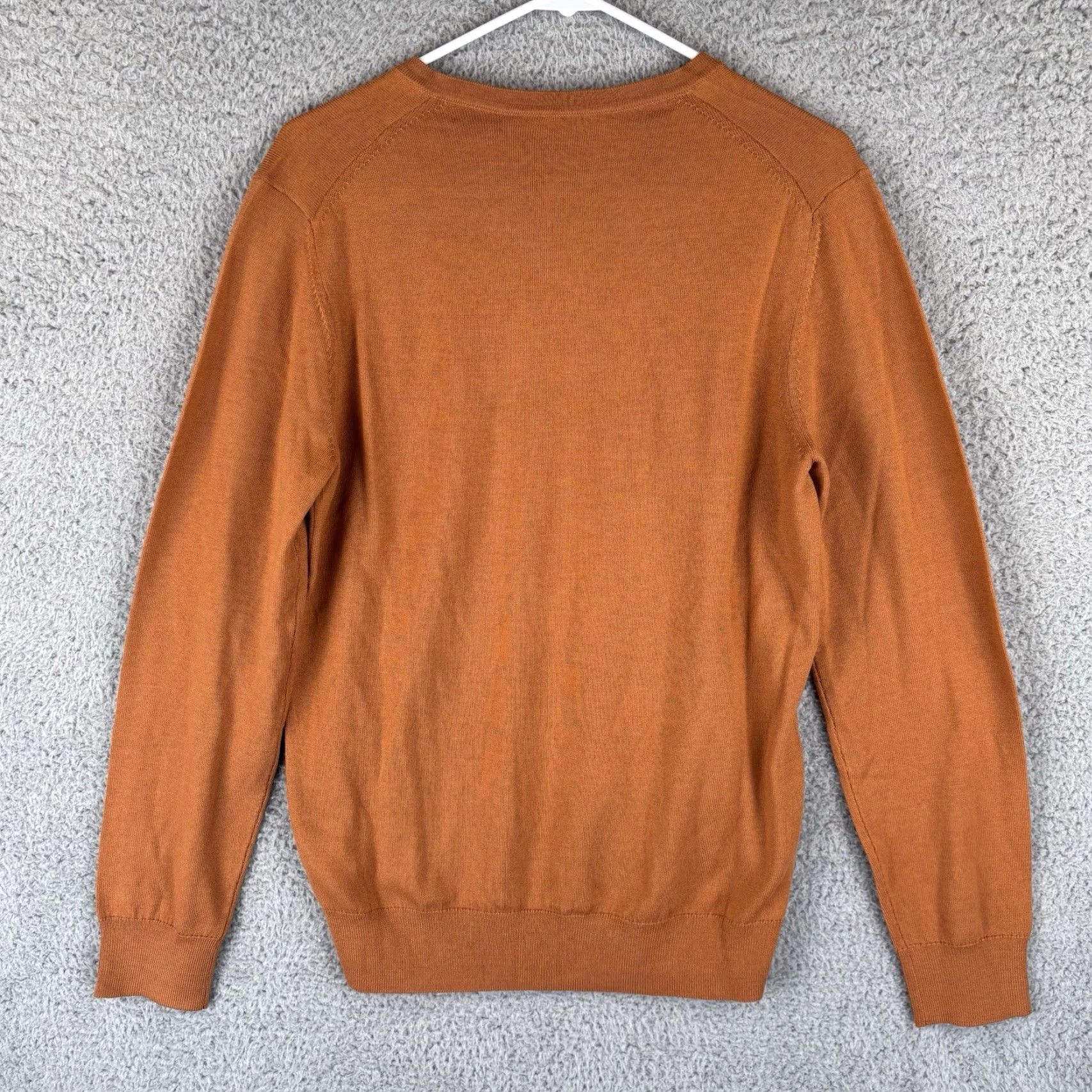 Charles Tyrwhitt Charles Tyrwhitt V-Neck Jumper Mens Small Burnt Orange Pure Merino Wool Pullover Knit Sweater Long Sleeve Casual Regular Wool Tone Orange Mens S Size US S / EU 44-46 / 1 - 6 Thumbnail