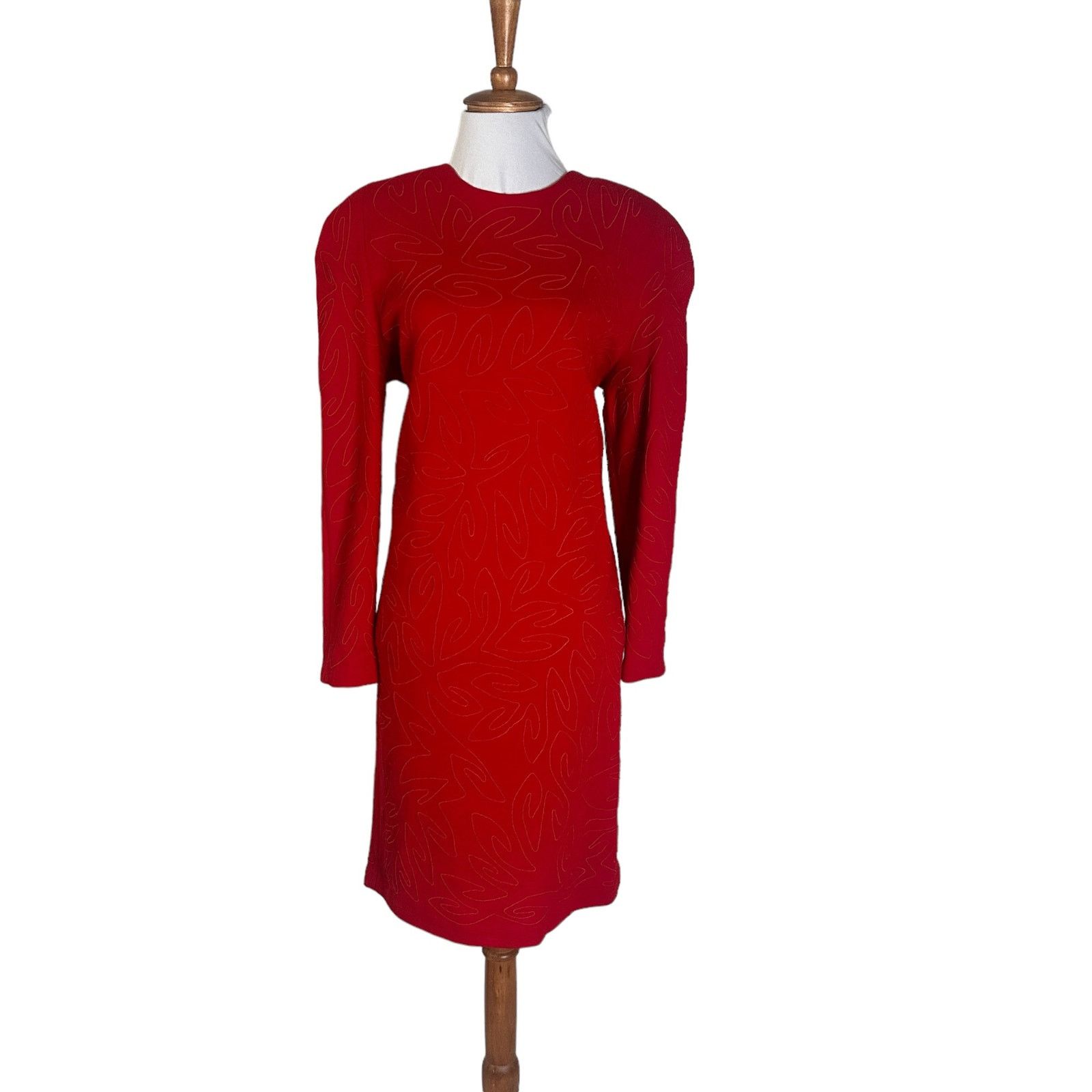 Vintage Vintage 90s Carmen Marc Valvo Red Knit Cocktail Dress 6 Size XS / US 0-2 / IT 36-38 - 2 Thumbnail