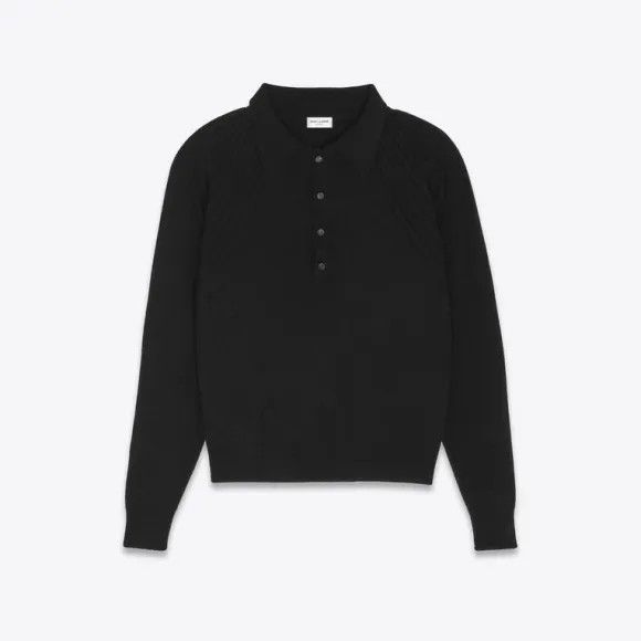 Saint Laurent Paris o1bcso1str0625 Long Sleeve Polo Shirt in Black Size US L / EU 52-54 / 3 - 1 Preview