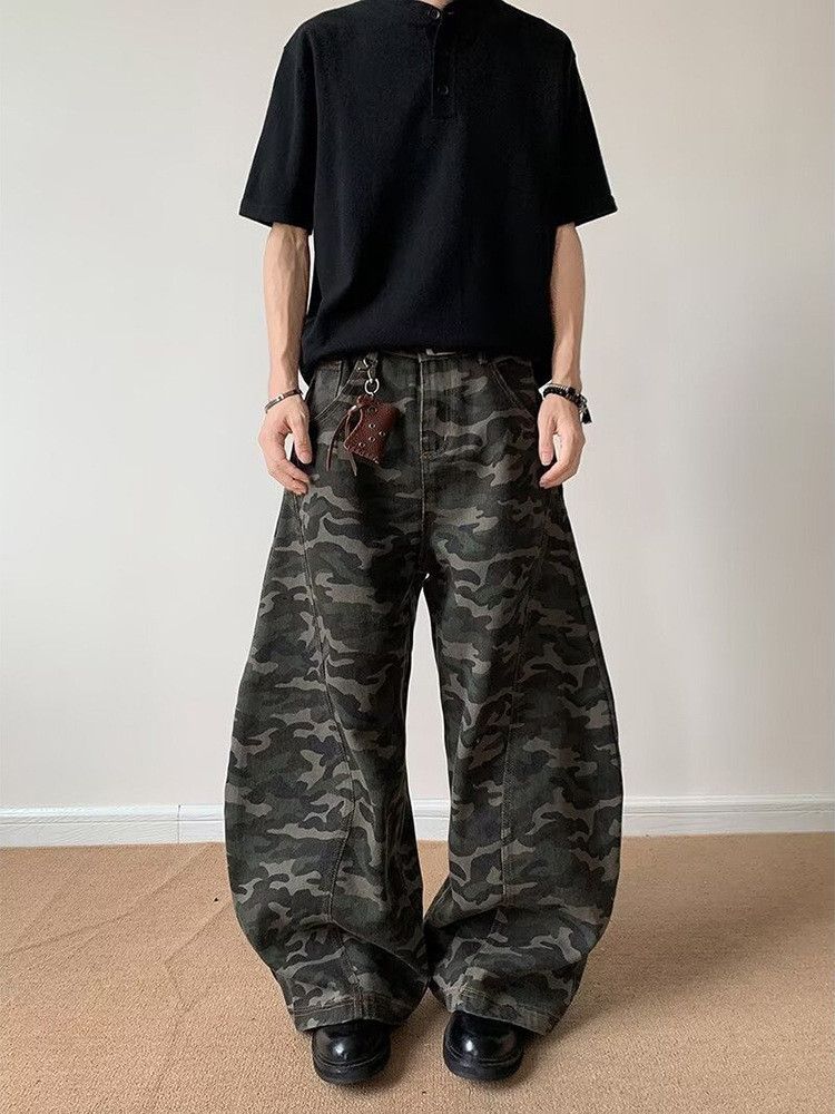Japanese Brand Men's loose wide-leg casual patchwork camouflage jeans Size US 32 / EU 48 - 1 Thumbnail