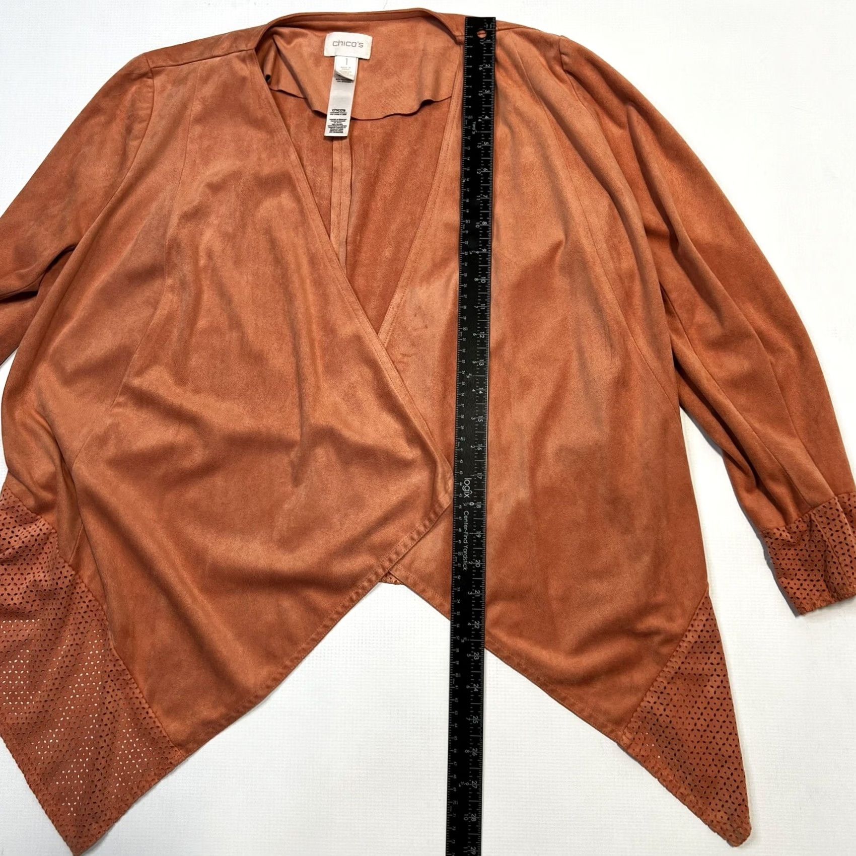 Vintage Chicos Womens Blazer Cardigan Open Face Waterfall Draping Orange Knit Long Sleeve Size M Size M / US 6-8 / IT 42-44 - 4 Thumbnail