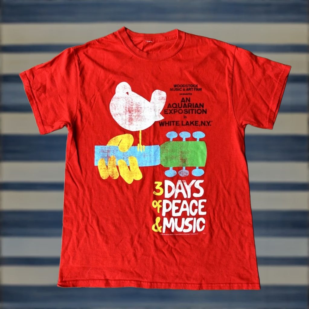 Vintage VINTAGE Woodstock Peace Music Band Concert T-Shirt Unbranded Unisex Adults S Red Short Sleeve Crew Neck Graphic Print Size US S / EU 44-46 / 1 - 1 Thumbnail