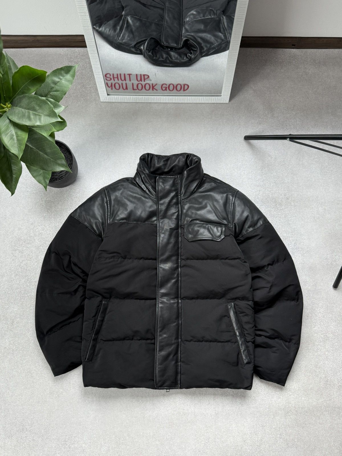 Allsaints AllSaints Black Puffer Jacket Men’s Leather Panel Quilted Size US S / EU 44-46 / 1 - 1 Thumbnail
