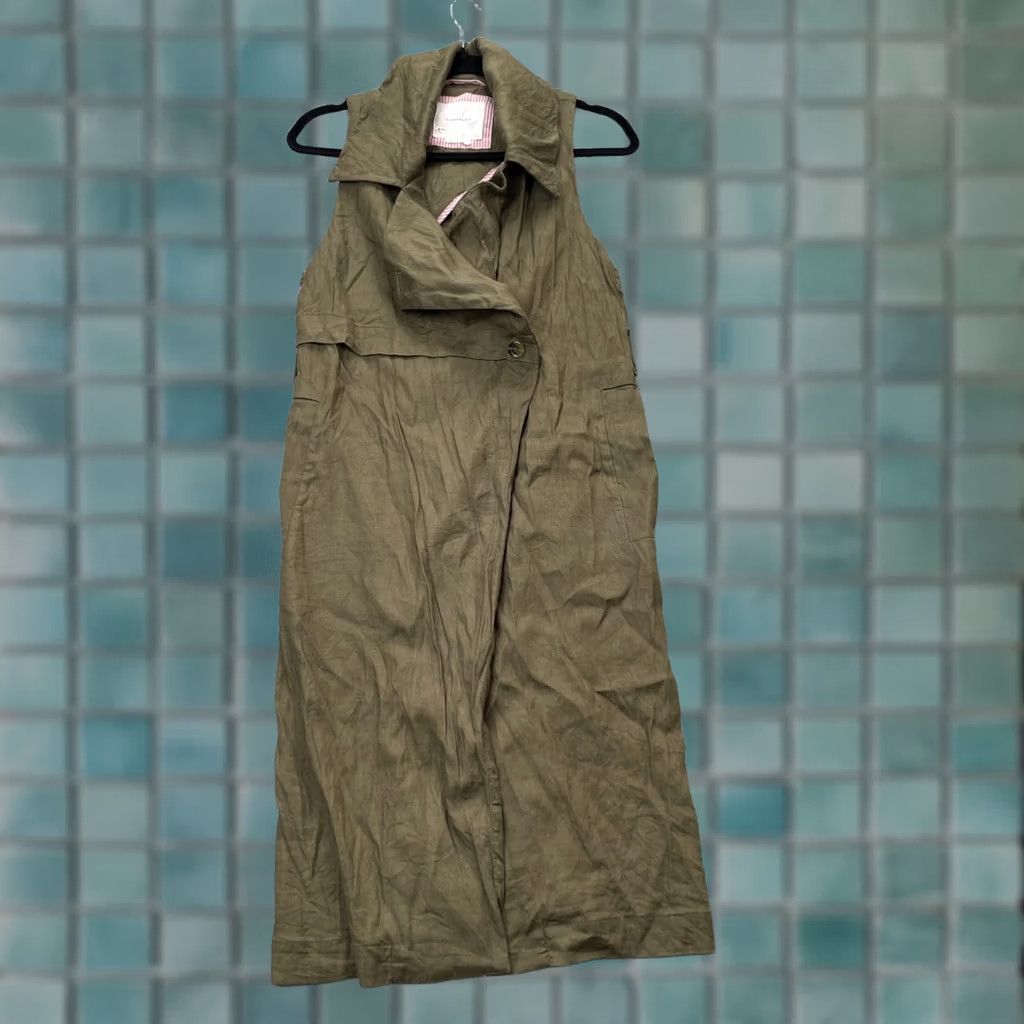 Anthropologie Anthropologie Vest Womens XS Green Hollis Trench Linen Stretch Size XS / US 0-2 / IT 36-38 - 1 Thumbnail