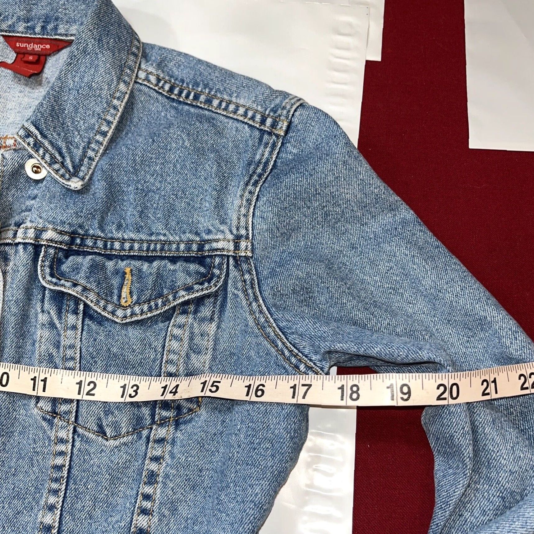 Vintage Sundance Denim Jacket Women Blue Cotton Cropped Button Up Jeans Small Western Trucker Coat Point Collar Regular Fit Vintage No Size 28" / US 6 / IT 42 - 7 Thumbnail