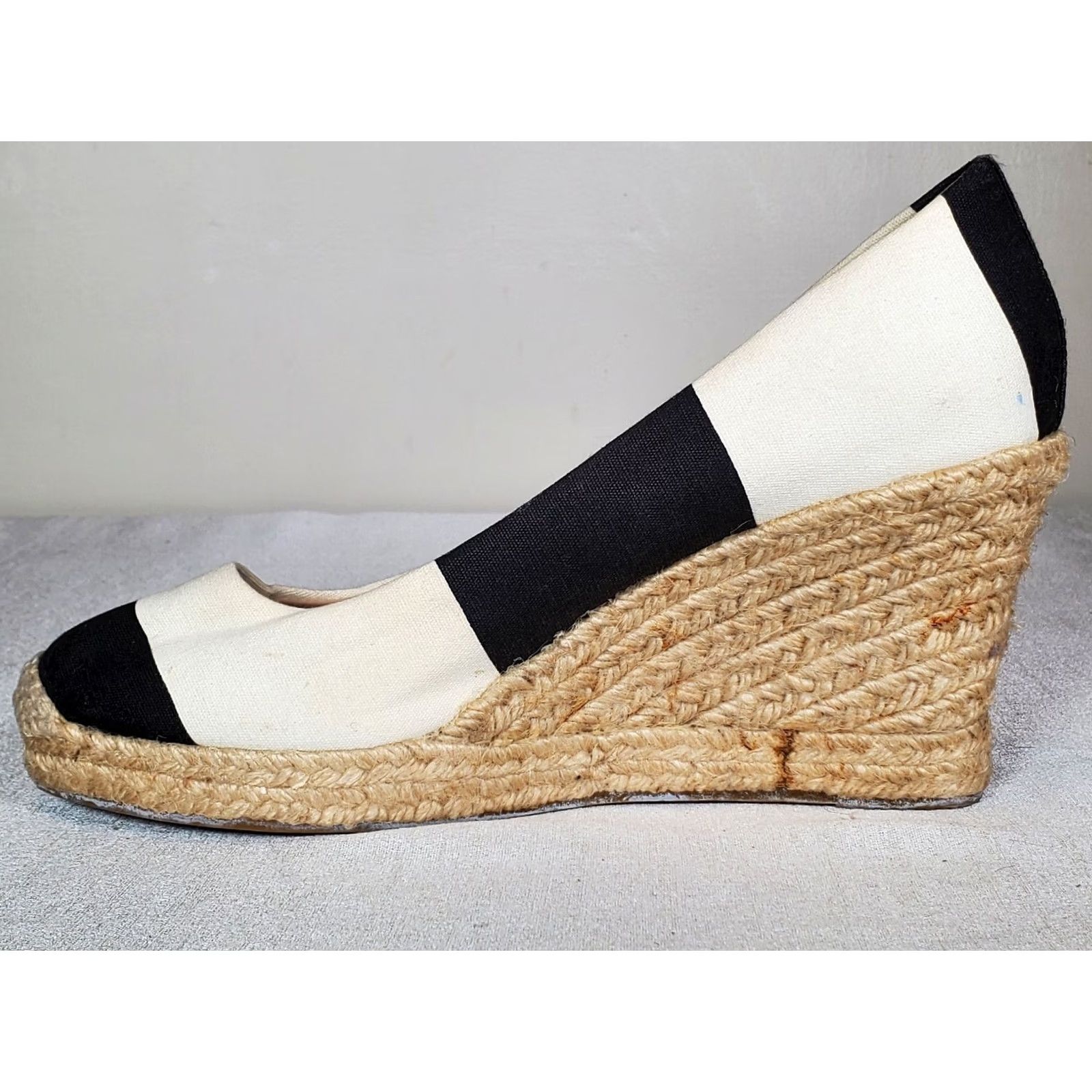 J.Crew J. Crew Seville Espadrille Wedges Striped Black and White Canvas Women's Size US 9 Size US 7 / IT 37 - 3 Thumbnail