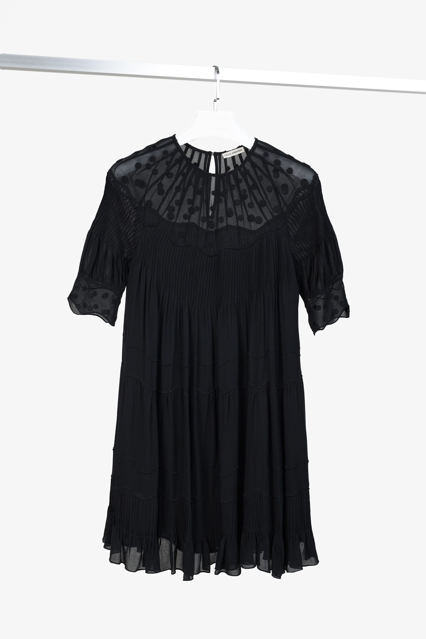 Ulla Johnson Evangeline Polka-Dot-Yoke Pleated Mini Dress