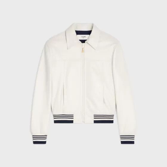Celine o1bcso1str0824 Boule Blouson Jacket In Soft Lambskin White Size XXS / US 00 / IT 34 - 1 Thumbnail