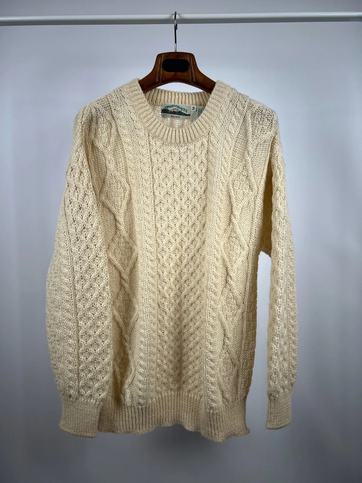 Aran Crafts Aran Crafts Ivory Cable Knit Crewneck Wool Fisherman Sweater Size US M / EU 48-50 / 2 - 2 Thumbnail