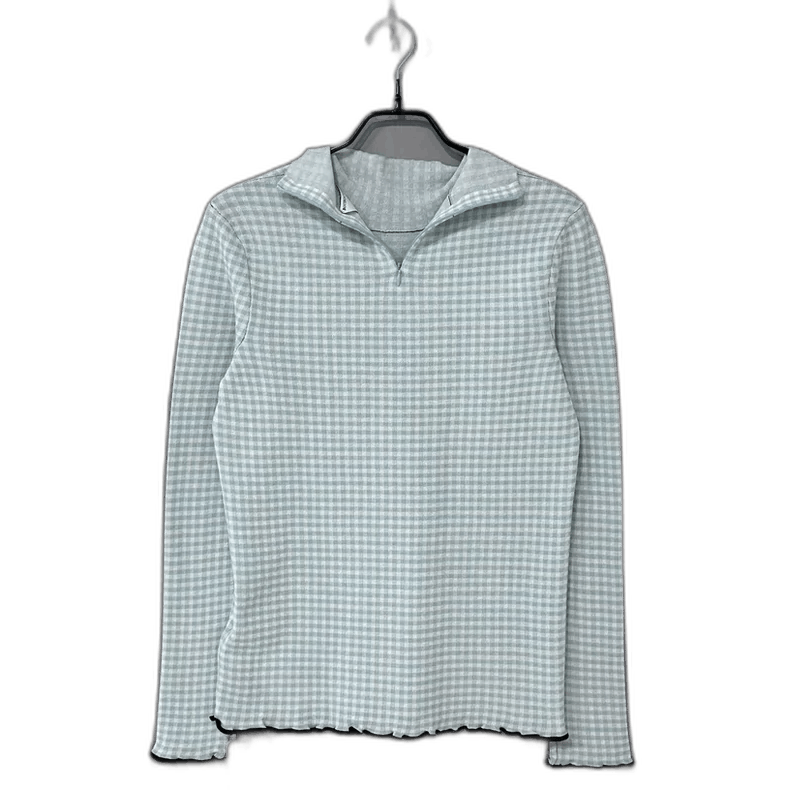 Bottega Veneta Bottega Veneta Blue Check Long Sleeve Top Size S / US 4 / IT 40 - 1 Thumbnail