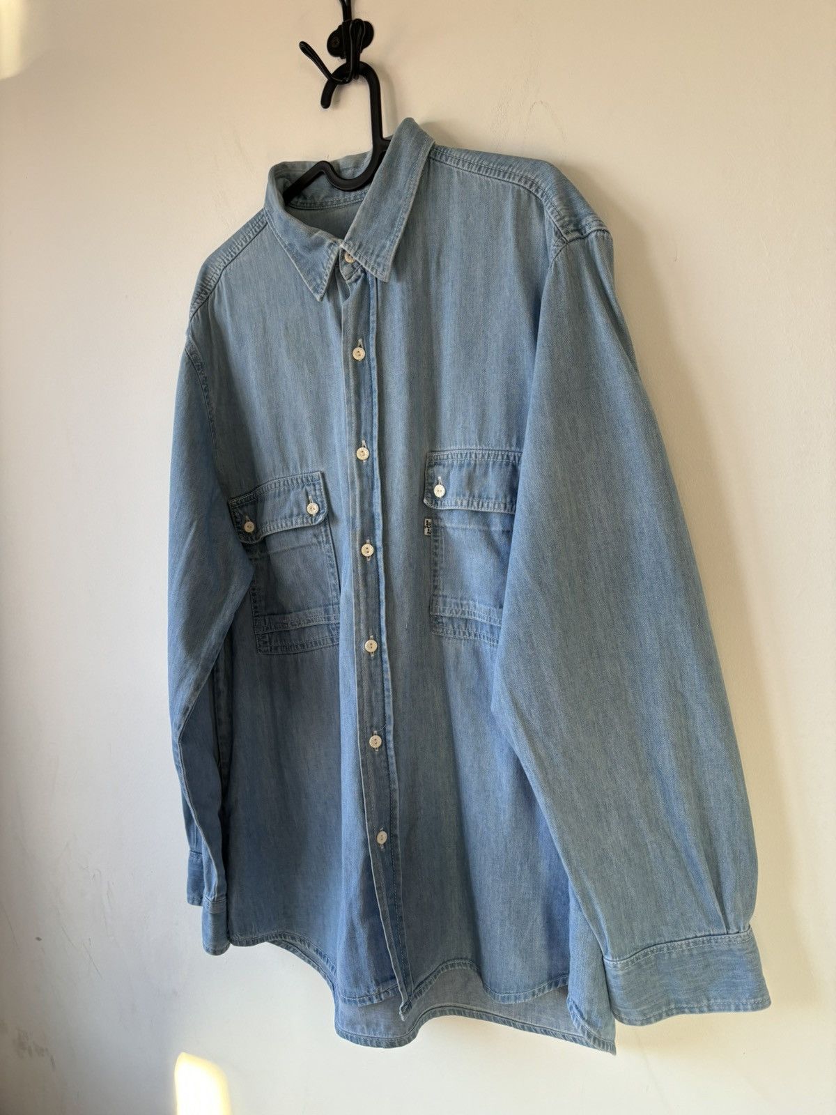 Levi's × Levi's Vintage Clothing Vintage 90s Washed Denim Cargo Shirt Size US L / EU 52-54 / 3 - 3 Thumbnail