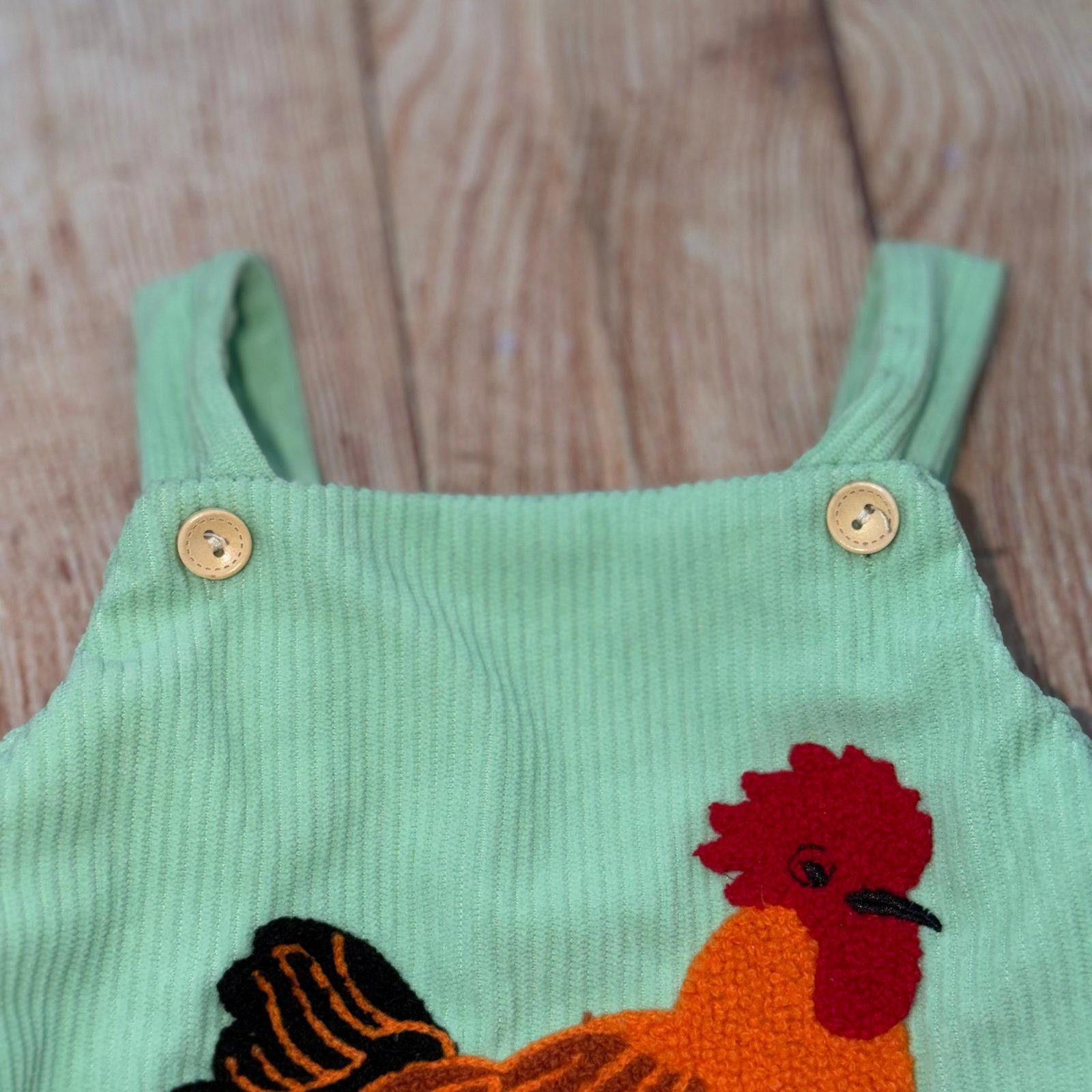Other 0-3 Months Vintage-Style Green Corduroy Romper with Rooster Size ONE SIZE - 4 Thumbnail