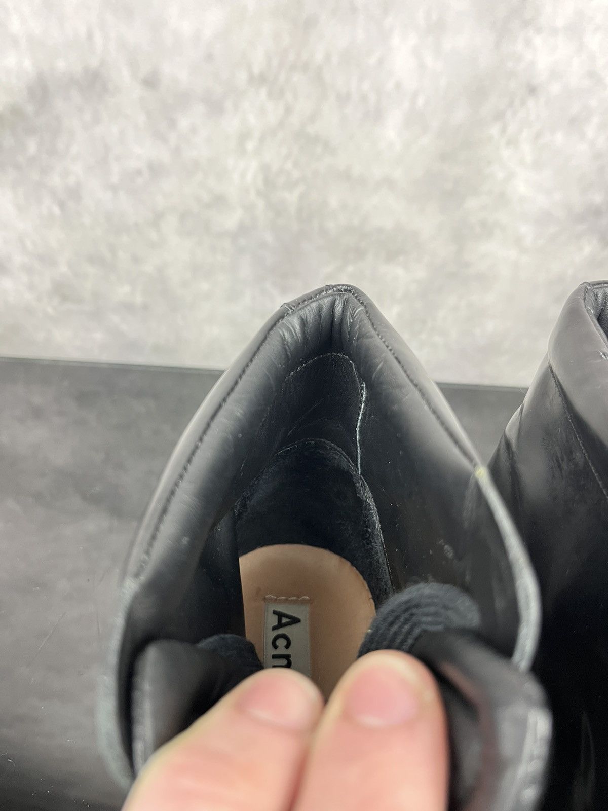 Acne Studios Acne Studios Black Leather Face Patch High-Top Sneakers 41 Size US 8 / EU 41 - 12 Thumbnail