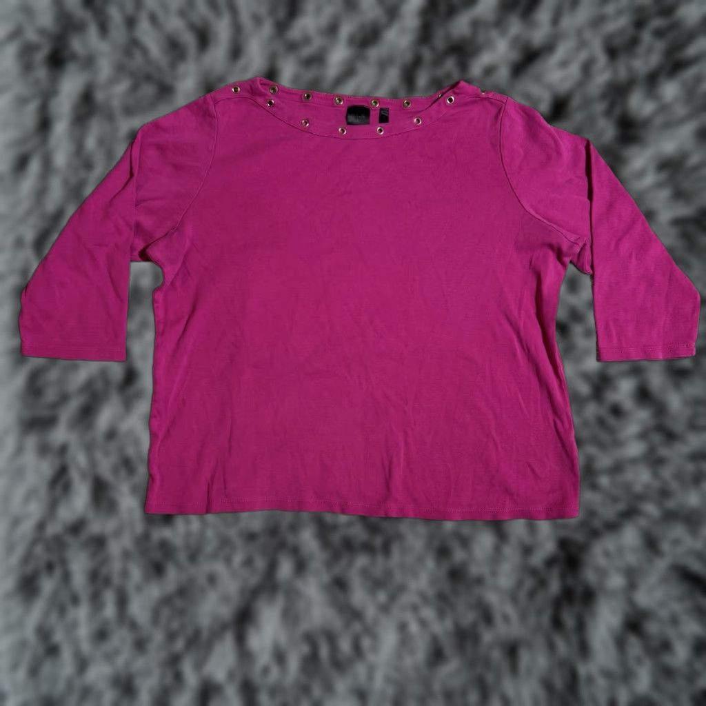 Vintage Rafaella Blouse Womens 2X Plus Grommet Embellished Mod Office Chic Hot Pink 2010s Size XXL / US 16-18 / IT 52-54 - 1 Thumbnail