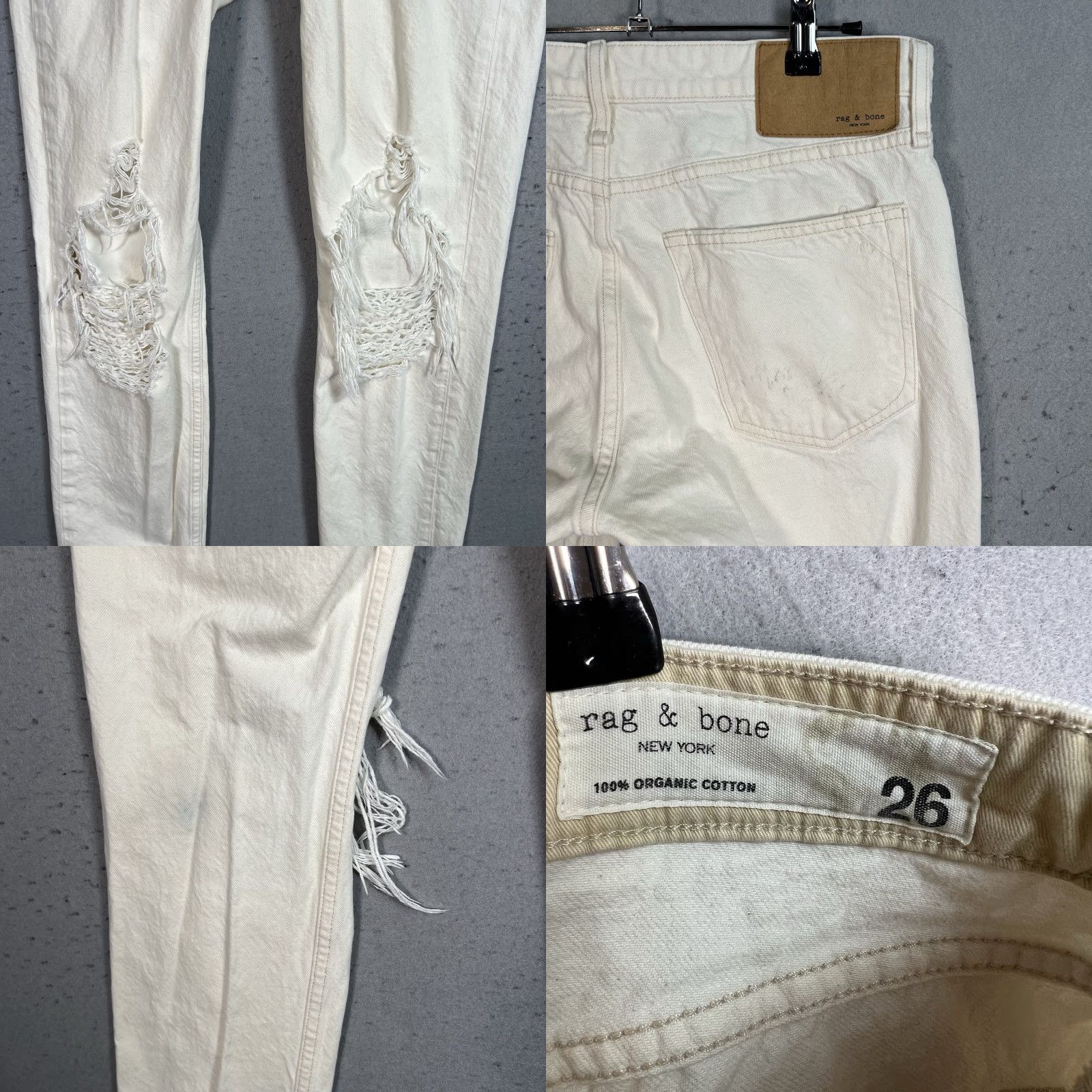 Rag & Bone Rag & bone Womens Jeans 26 White Organic Cotton Rosa Mid-Rise Boyfriend Rip Knee Jeans Size 24" / US 00 / IT 34 - 8 Thumbnail