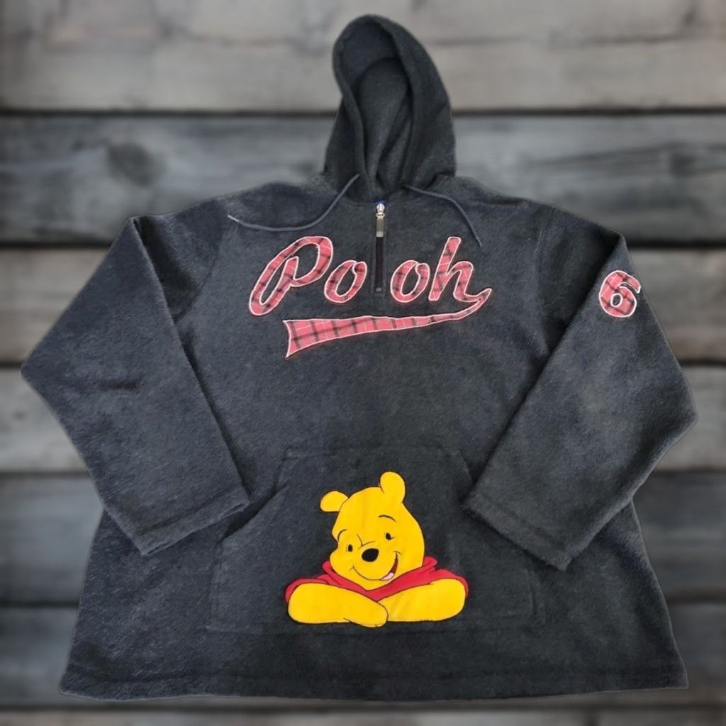 Disney VINTAGE Disney Winnie the Pooh Hoodie Womens L Gray Fleece 1/4 Zip Long Sleeve Activewear Size L / US 10 / IT 46 - 1 Thumbnail