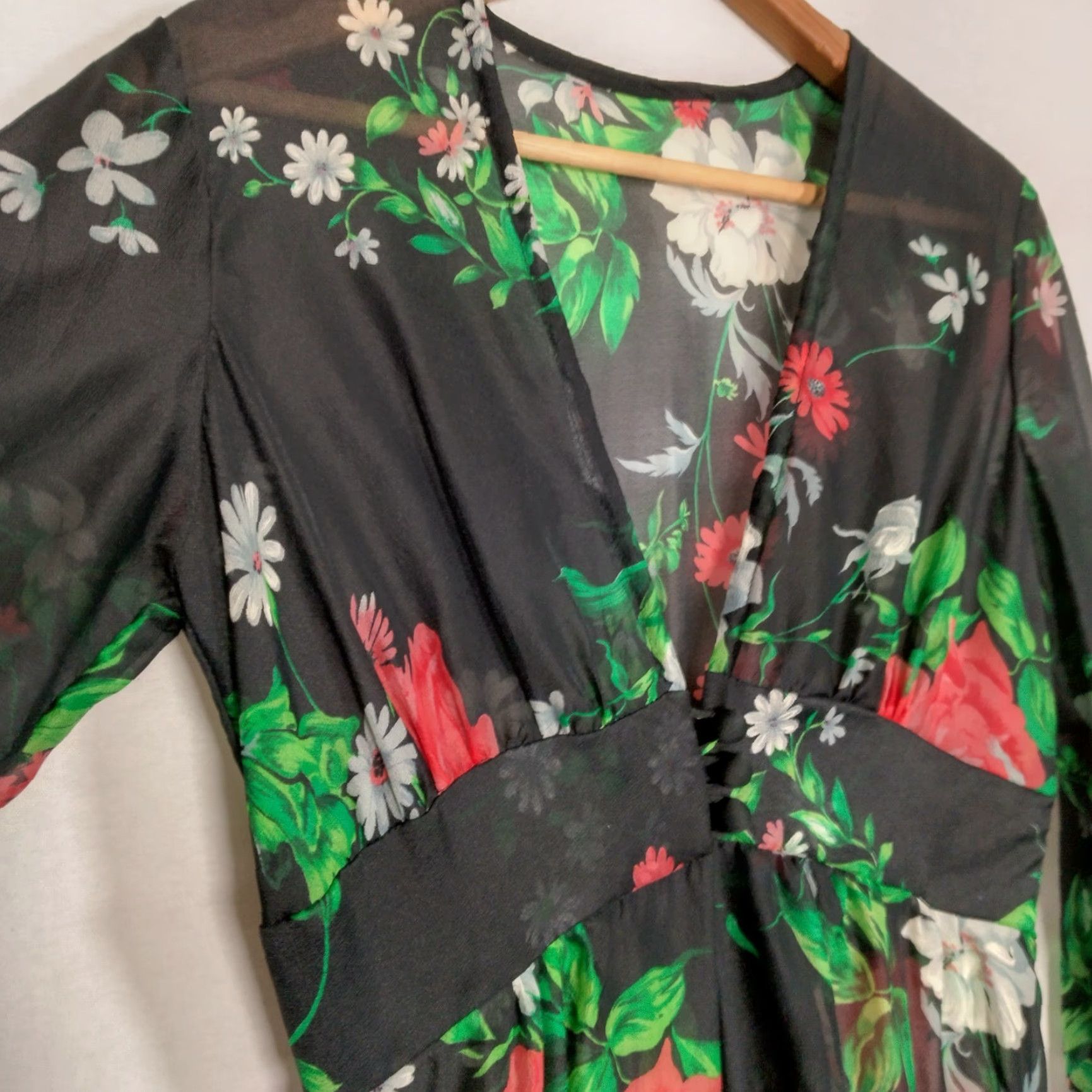 Vintage VINTAGE 1970s Sheer Dress Robe Cover Up Black Daisy Floral Maxi Nylon Bohemian 5/6 Women Girls Mens? Size S / US 4 / IT 40 - 5 Thumbnail