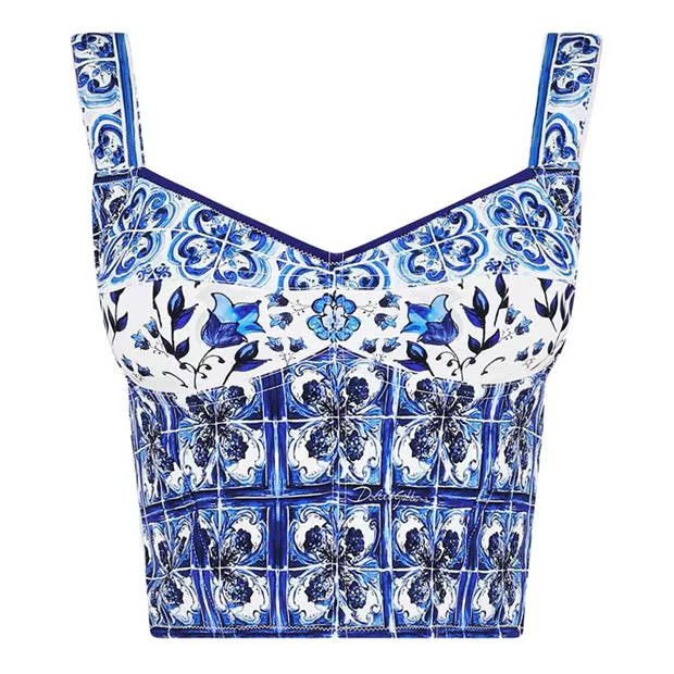 Dolce & Gabbana o1g2r1mq1024 Bustier Top in Blue & White Size M / US 6-8 / IT 42-44 - 1 Thumbnail