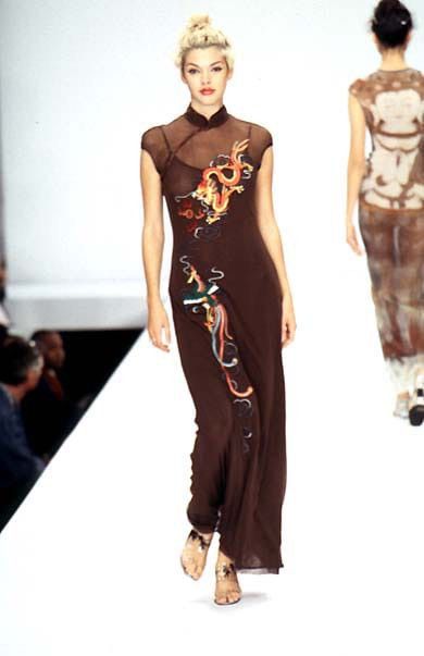 RARE Vintage Vivienne Tam SS97 Sheer Mesh Dragon Dress Black