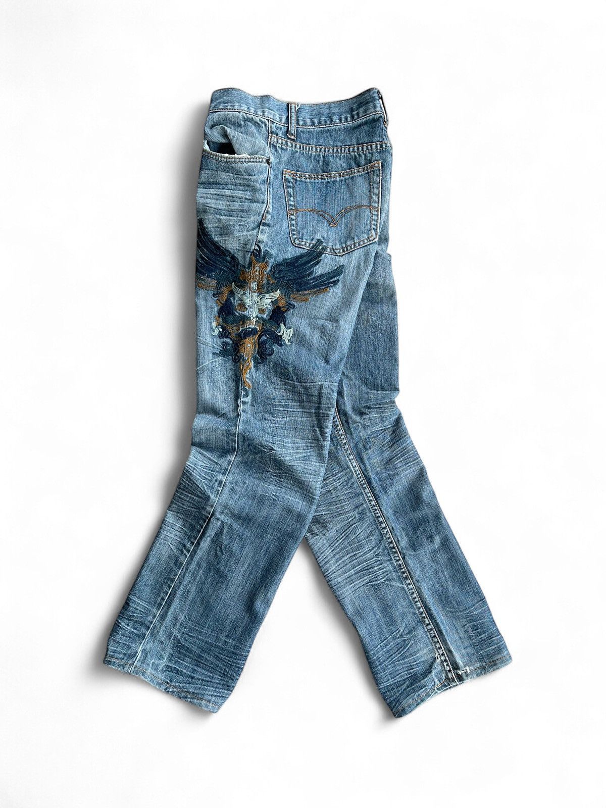 Japanese Brand DAPPER Light Blue STRAIGHT Jeans w/ Unique Embroidery Size US 30 / EU 46 - 2 Thumbnail