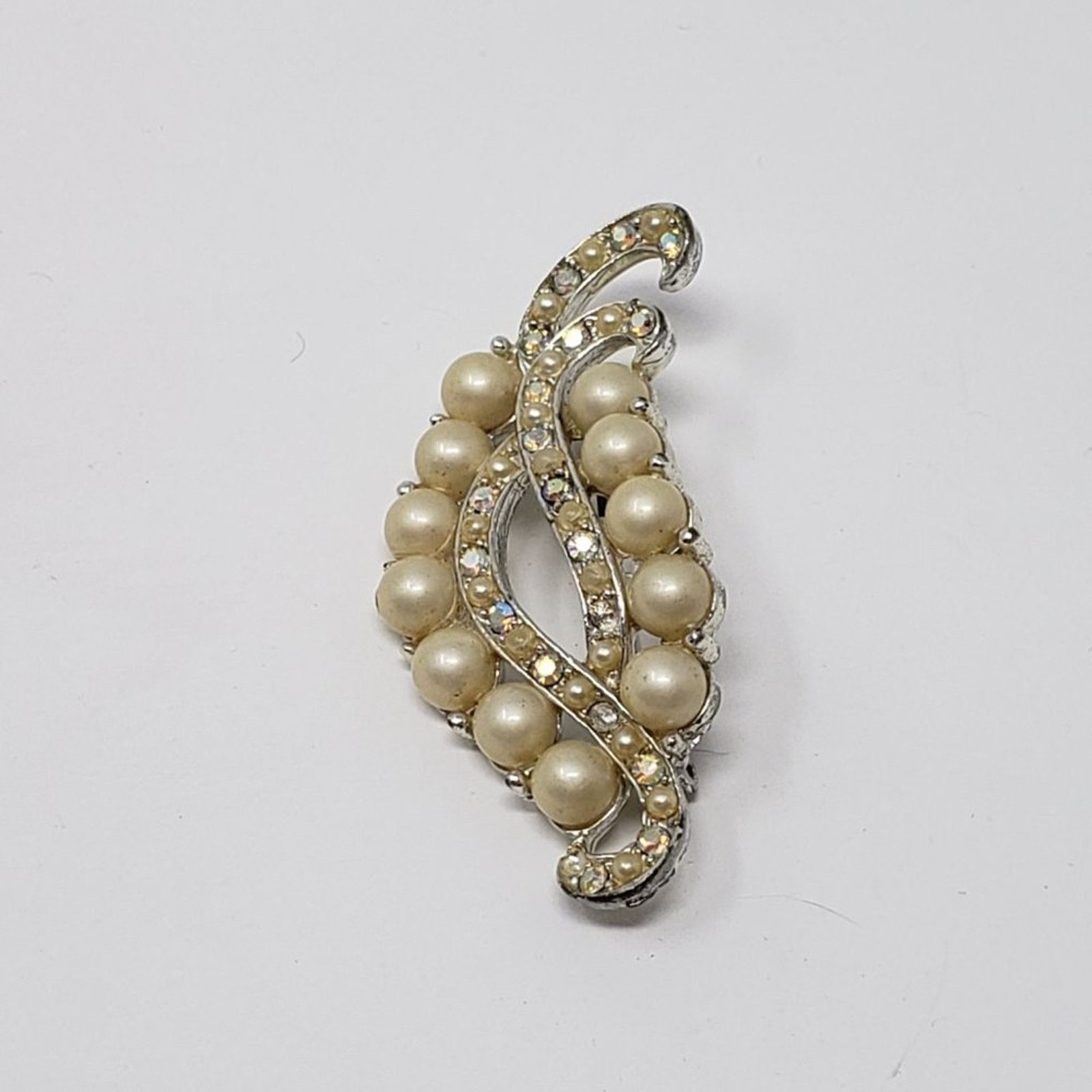 Other Faux Pearl Gold-Tone Rhinestone Gemstone Leaf Shaped Brooch Size ONE SIZE - 2 Thumbnail