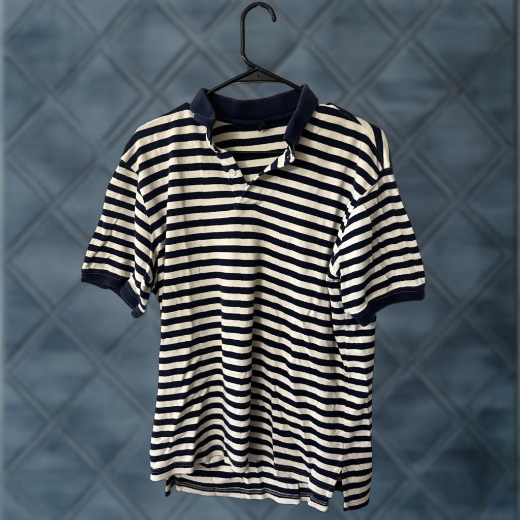 Lands' End LANDS' END Striped Polo Shirt Men's Medium Blue White Cotton Blend Activewear Classic Preppy Size US M / EU 48-50 / 2 - 1 Thumbnail
