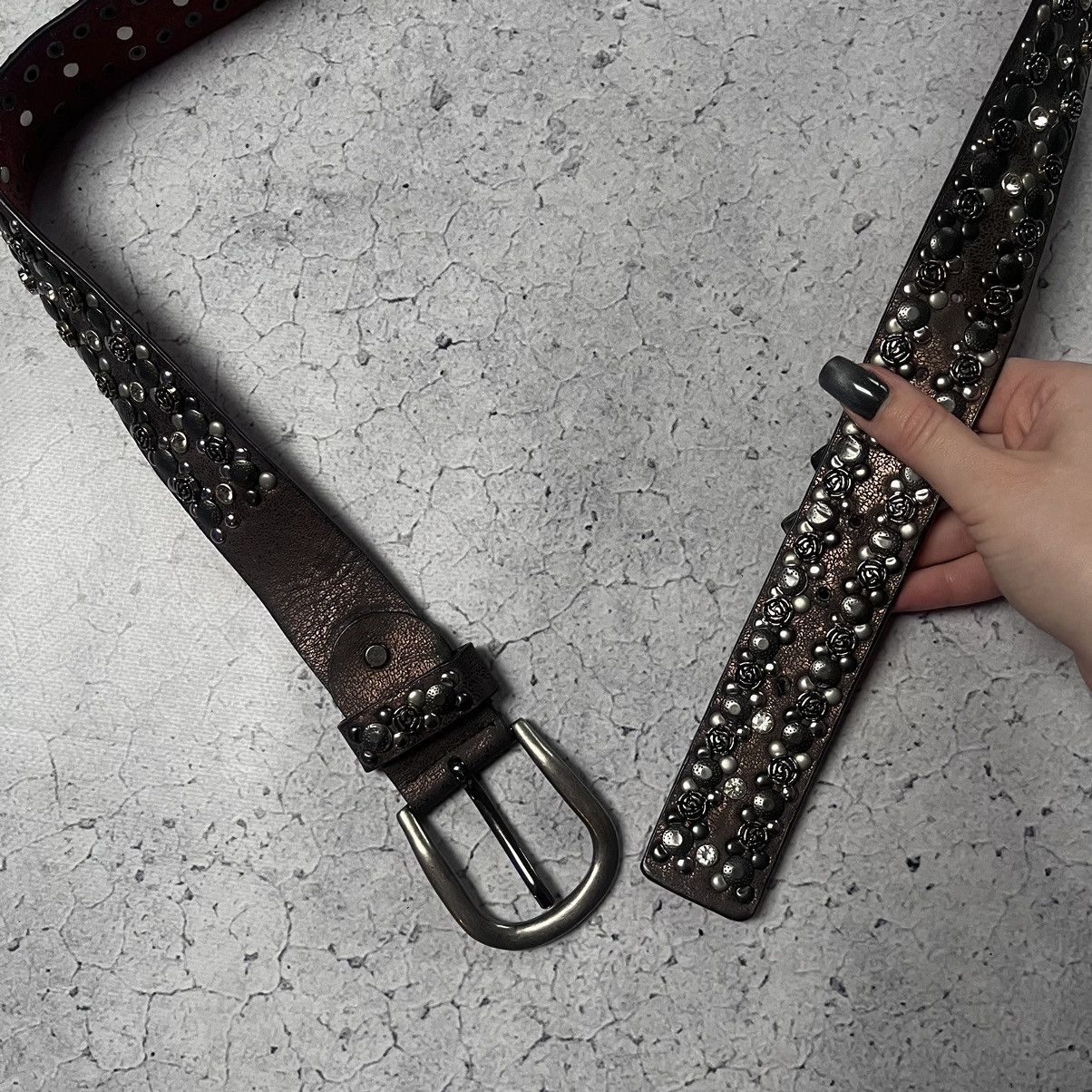 Designer × Vintage B.B. Simon Style Leather Belt With Crystals Avant Garde Size ONE SIZE - 10 Thumbnail