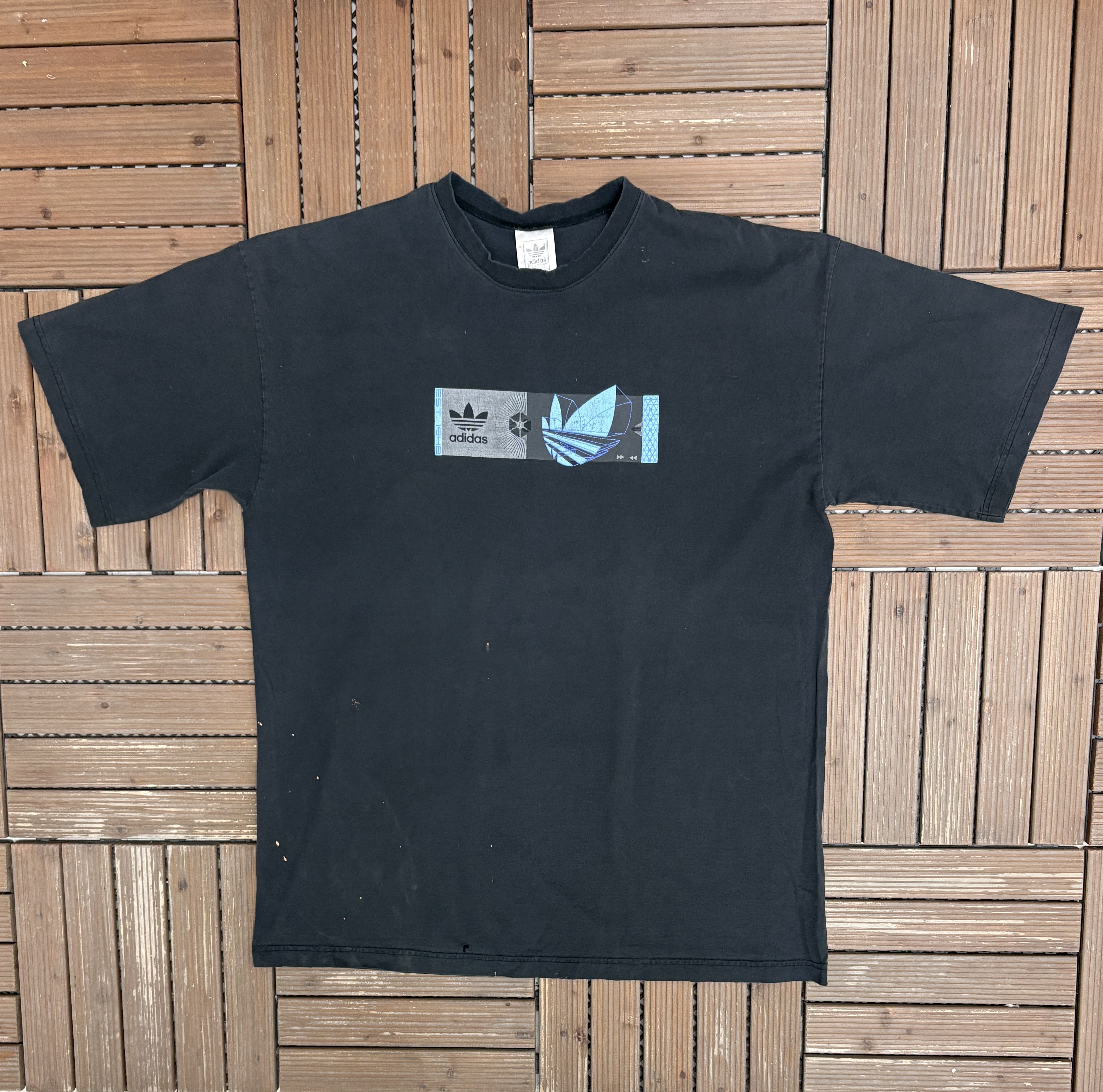 Adidas × Vintage Adidas Flower Logo Vintage Black T-Shirt Tee Size US XXL / EU 58 / 5 - 1 Thumbnail
