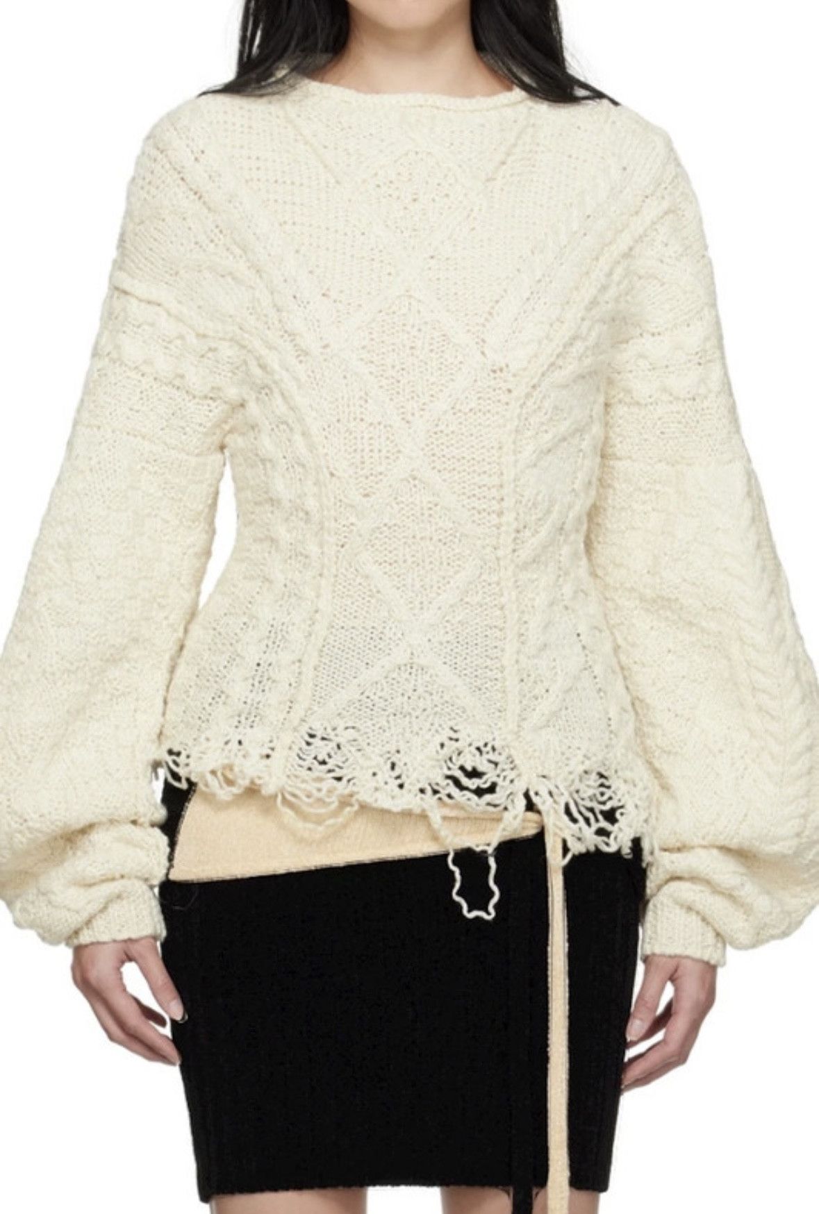 Ottolinger Hand knit Beige/Cream Distressed Sweater Size XL / US 12-14 / IT 48-50 - 2 Thumbnail
