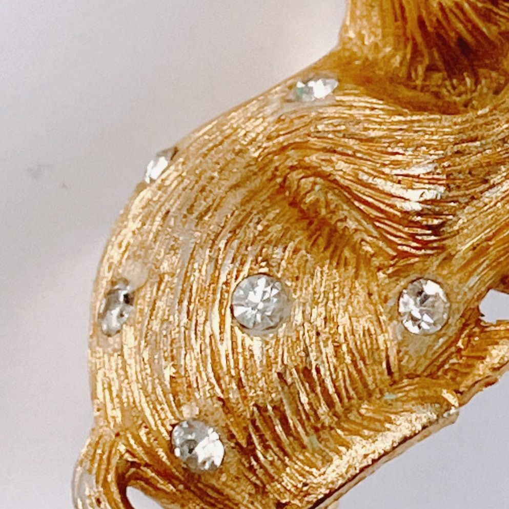 Vintage VTG Mid Century Gold Tone Cat Brooch Aqua Rhinestone Size ONE SIZE - 6 Thumbnail