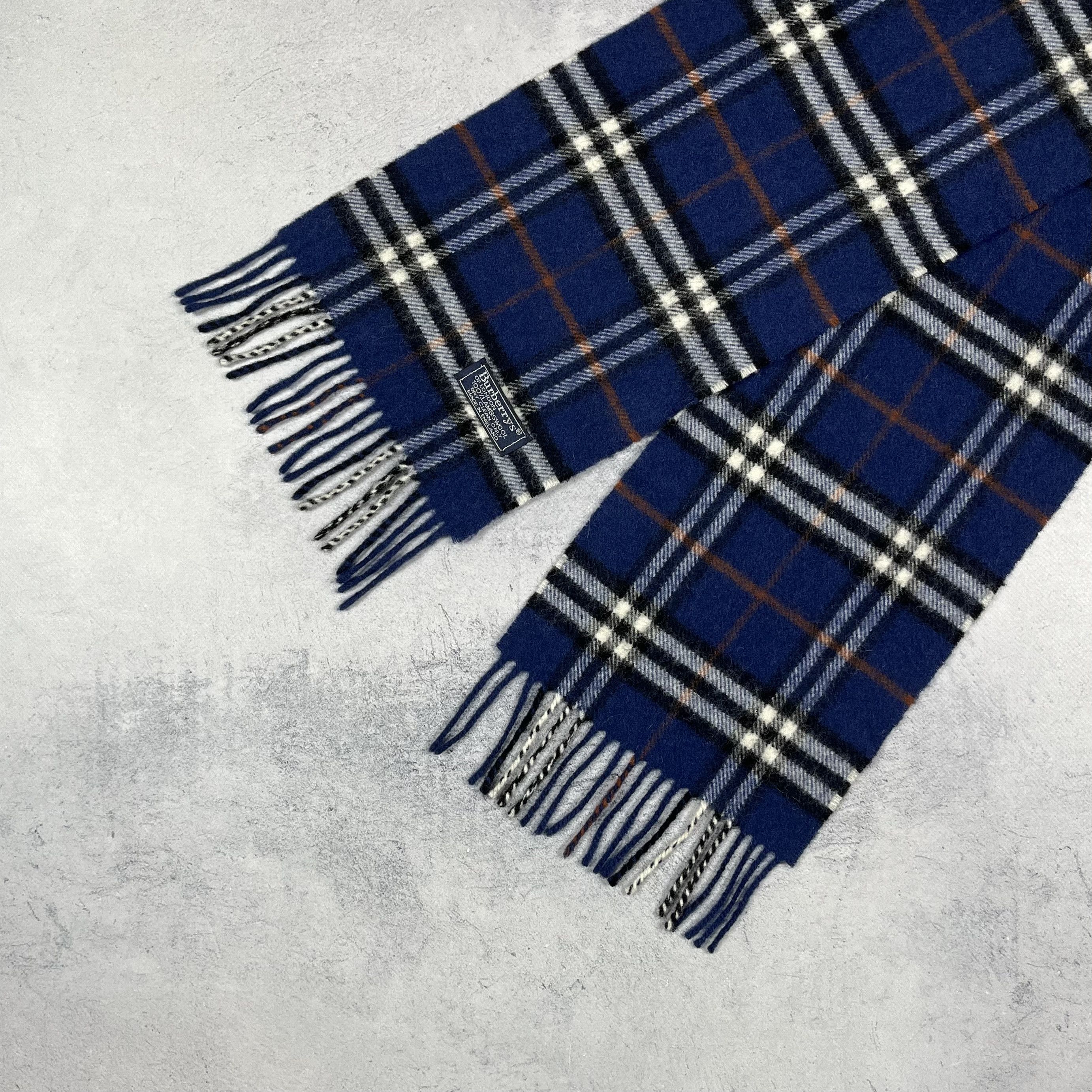 Burberry Vintage Burberrys Nova Check Blue Wool Scarf 90’s Size ONE SIZE - 14 Thumbnail