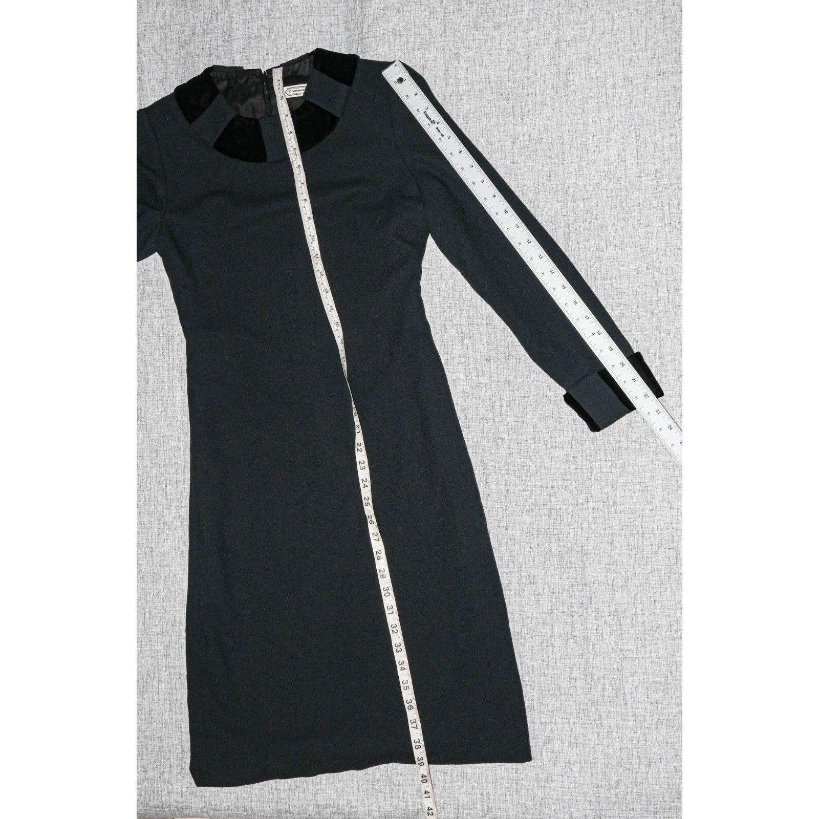 Vintage 90s Carolina Herrera Long Sleeve Dress Wool Charcoal